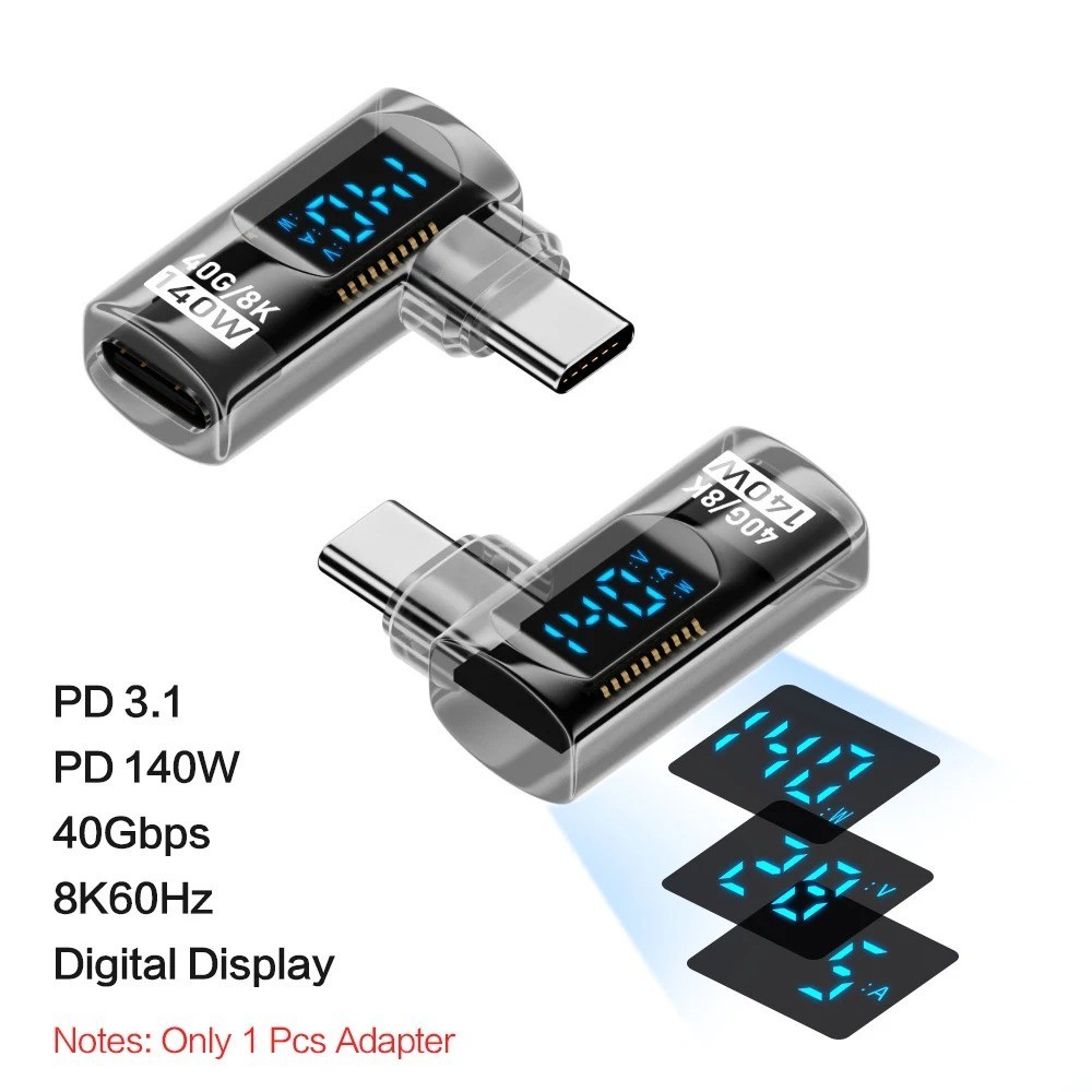 90 Degree USB C Adapter Right Angle U Shape 40Gbps PD 140W 8K Video Converter