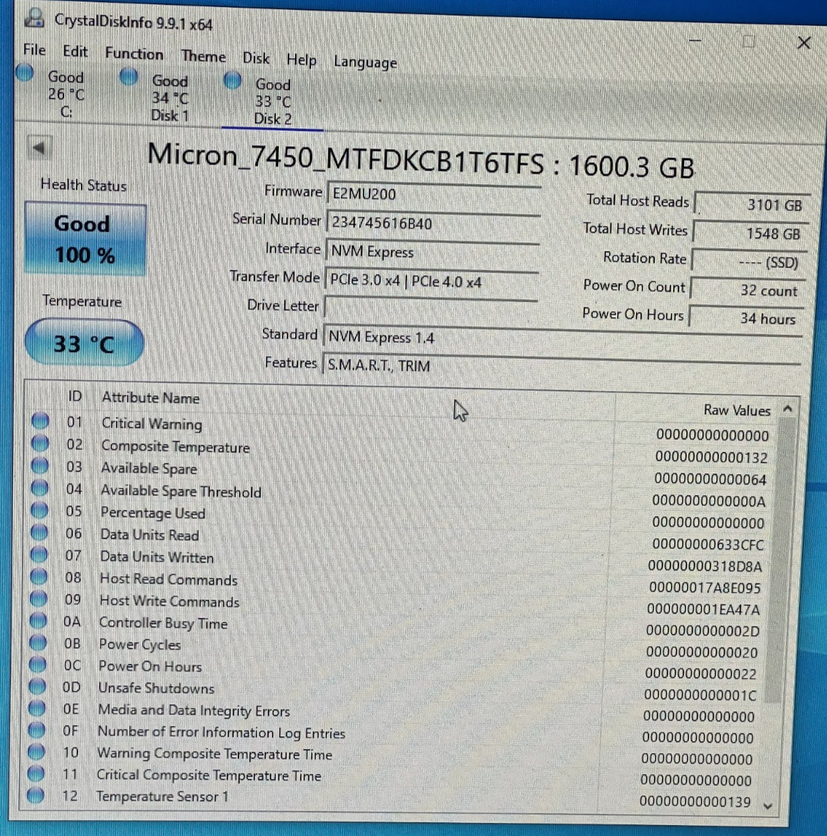 Micron 7450 MAX 3.2TB (2x 1.6TB) NVMe-PCIe Gen4-U.3-7mm 2.5″ SSD MTFDKCB1T6TFS