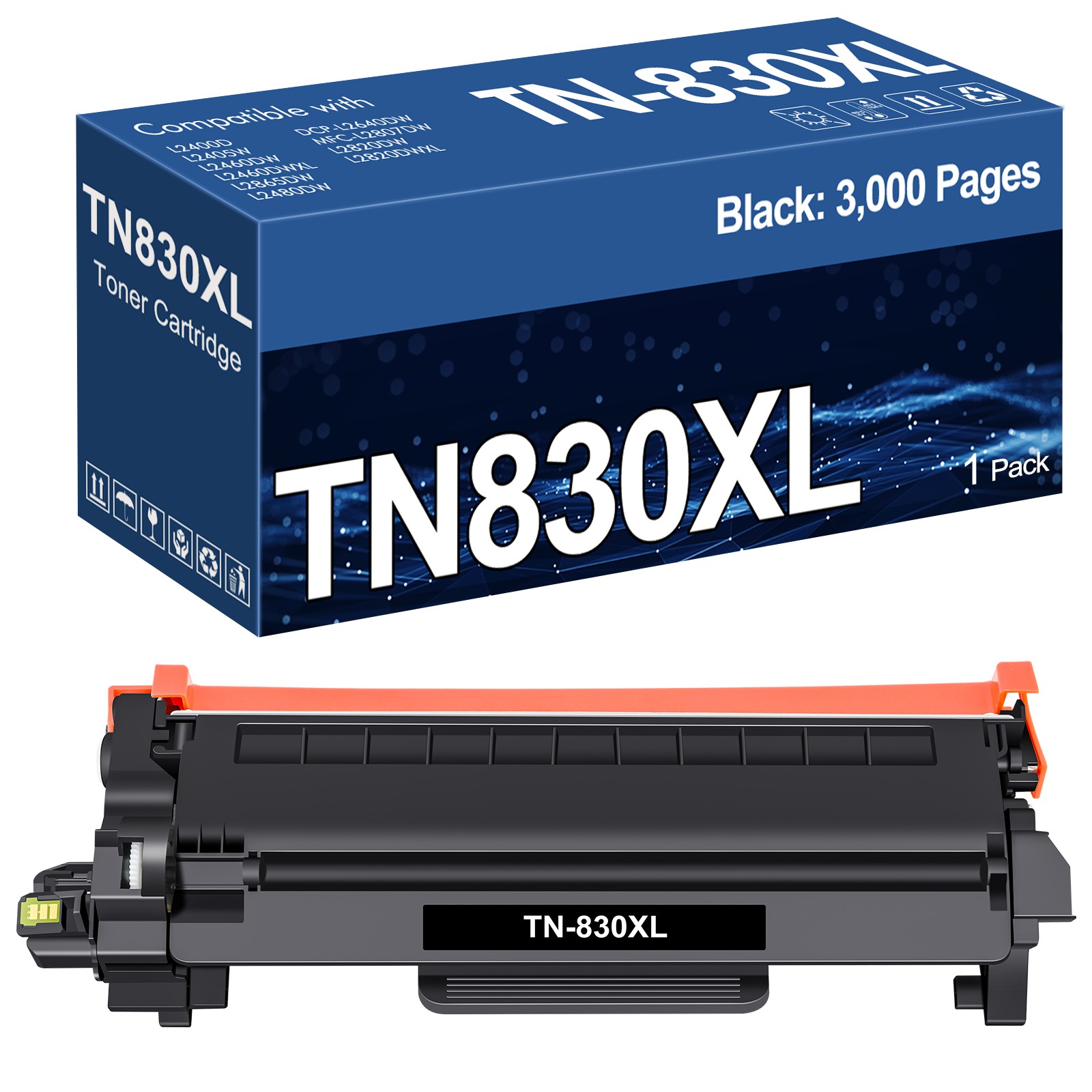 1PK TN830 XL Toner Cartridge for Brother DR830 HL-L2400D HL-L2405W DCP-L2640DW