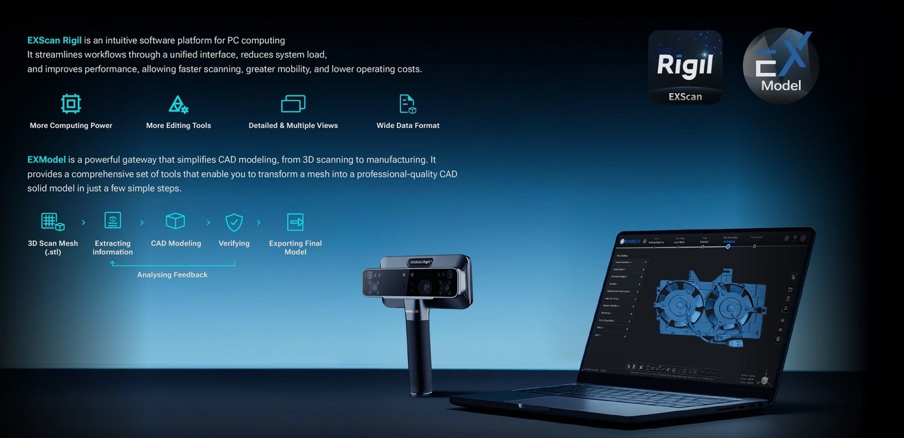 EinScan Rigil Lite Handheld 3D Scanner Wireless Laser IR Full Color CAD
