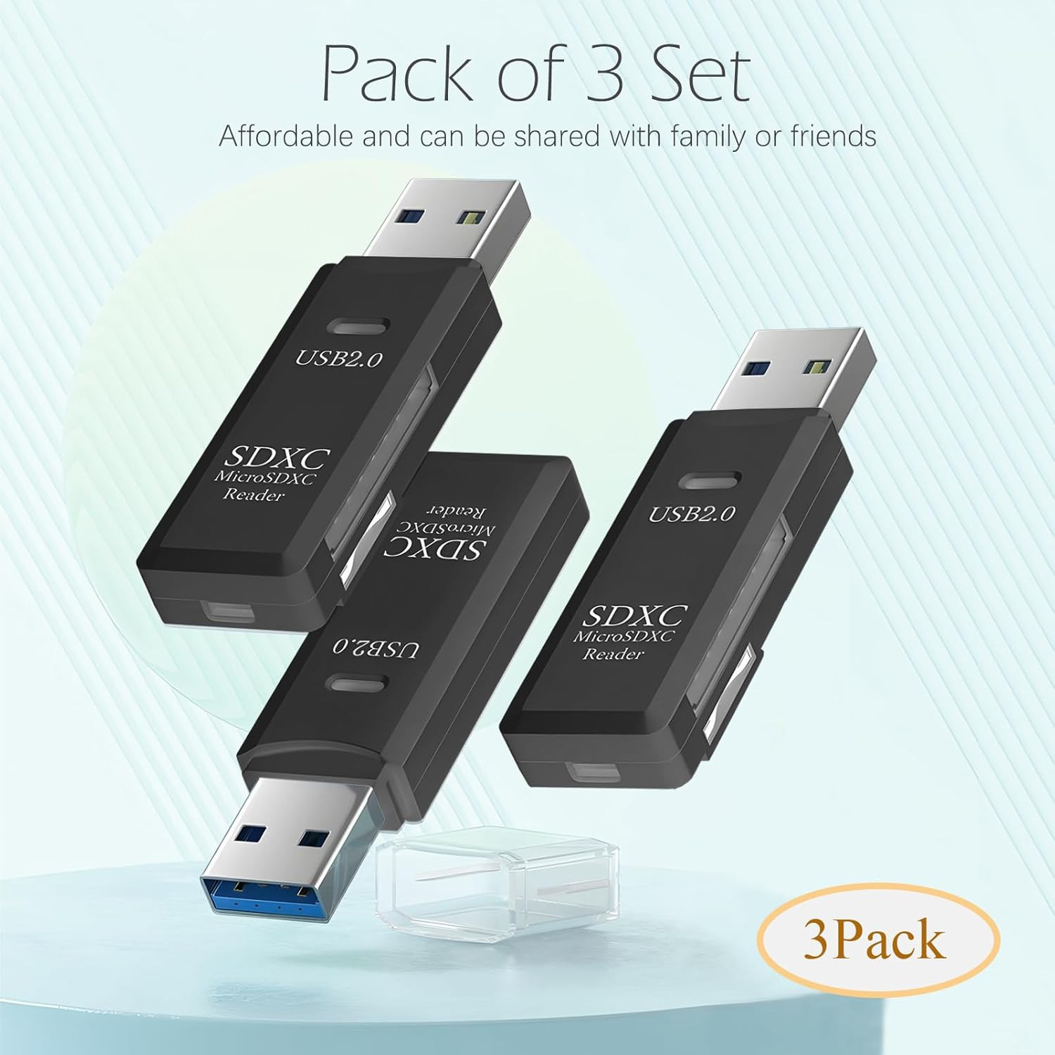 USB SD Card Reader for PC, 3 Packs Micro SD Card to USB Adapter, Card Reader