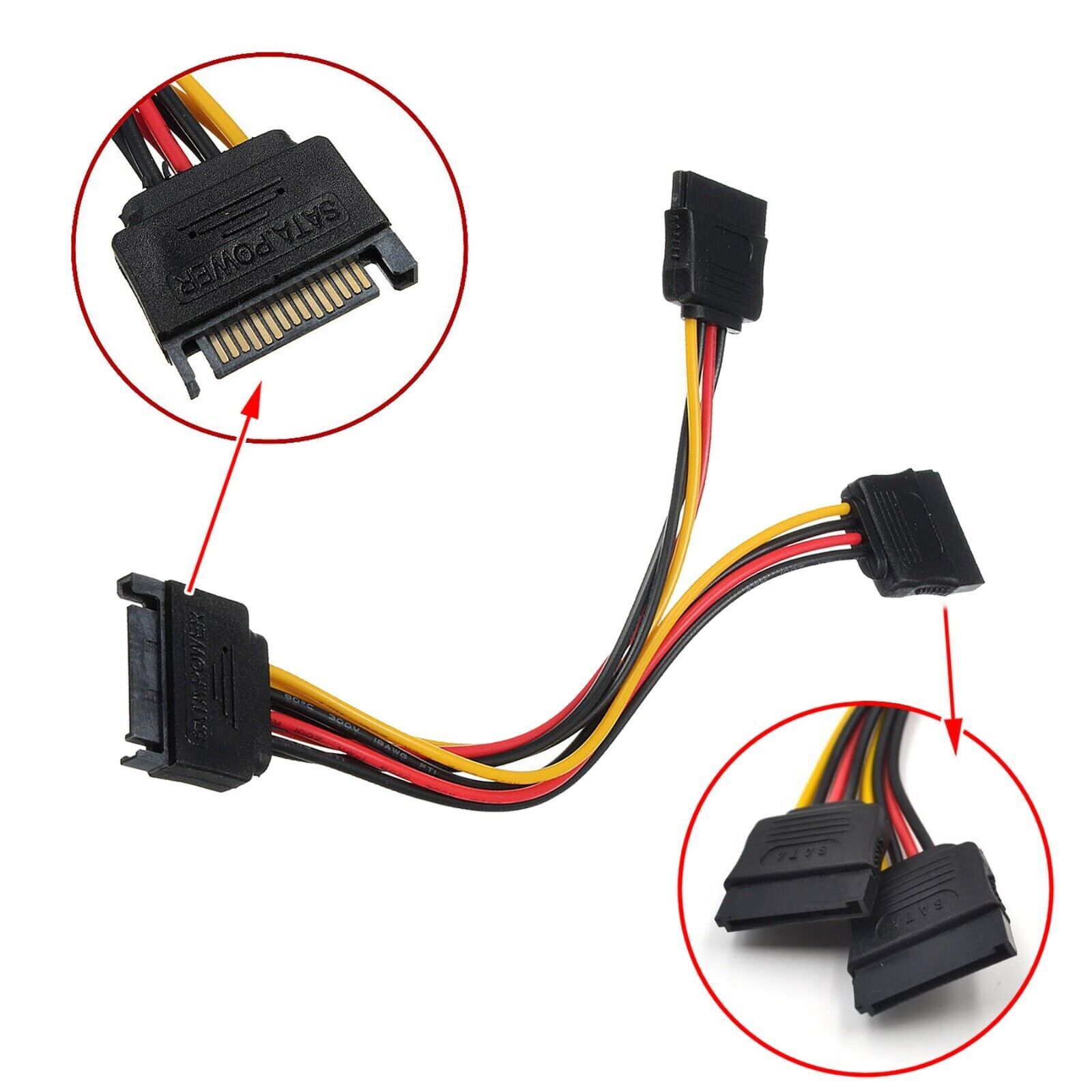 SATA Power 15-pin Y-Splitter Cable Adapter Male to Female for SSD HDD Hard Drive