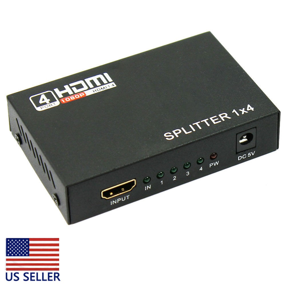Full HD 1X4 Port HDMI Splitter Amplifier Repeater 3D 1080p 1 in 4 out Box Hub