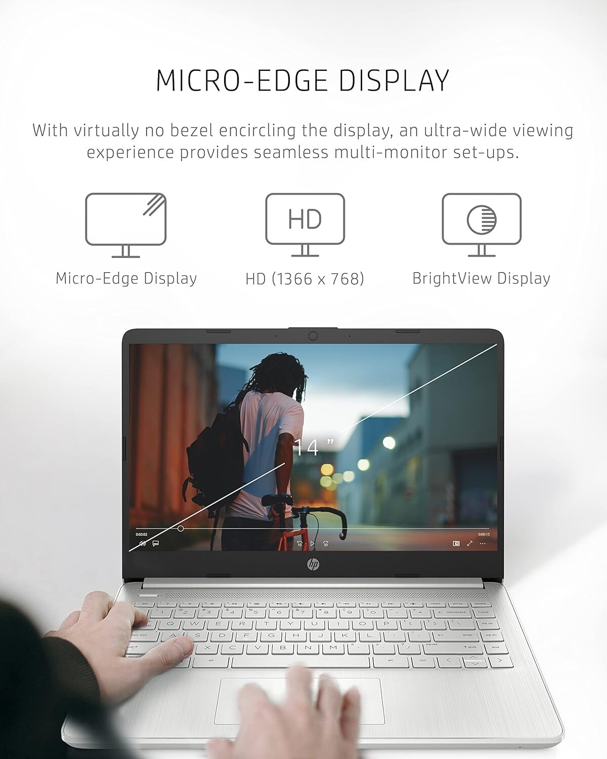 HP Slim Laptop 14″ 4-Core Intel Core Upto 32GB RAM& 1TB SSD, Win 11 PRO+OFFICE