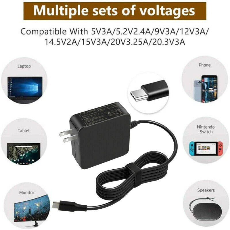USB-C Type C Charger for Laptop Chromebook Tablet Phone 45w 65w Universal Charge