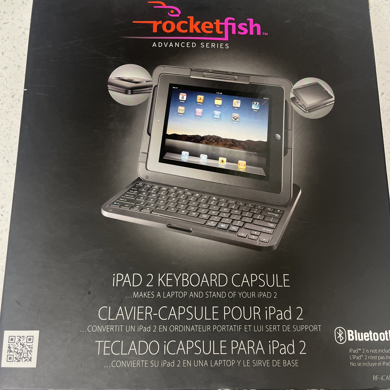 Rocketfish RF-iCAP14 iPad 2 Bluetooth Keyboard Dock Case w/ Stand, Black