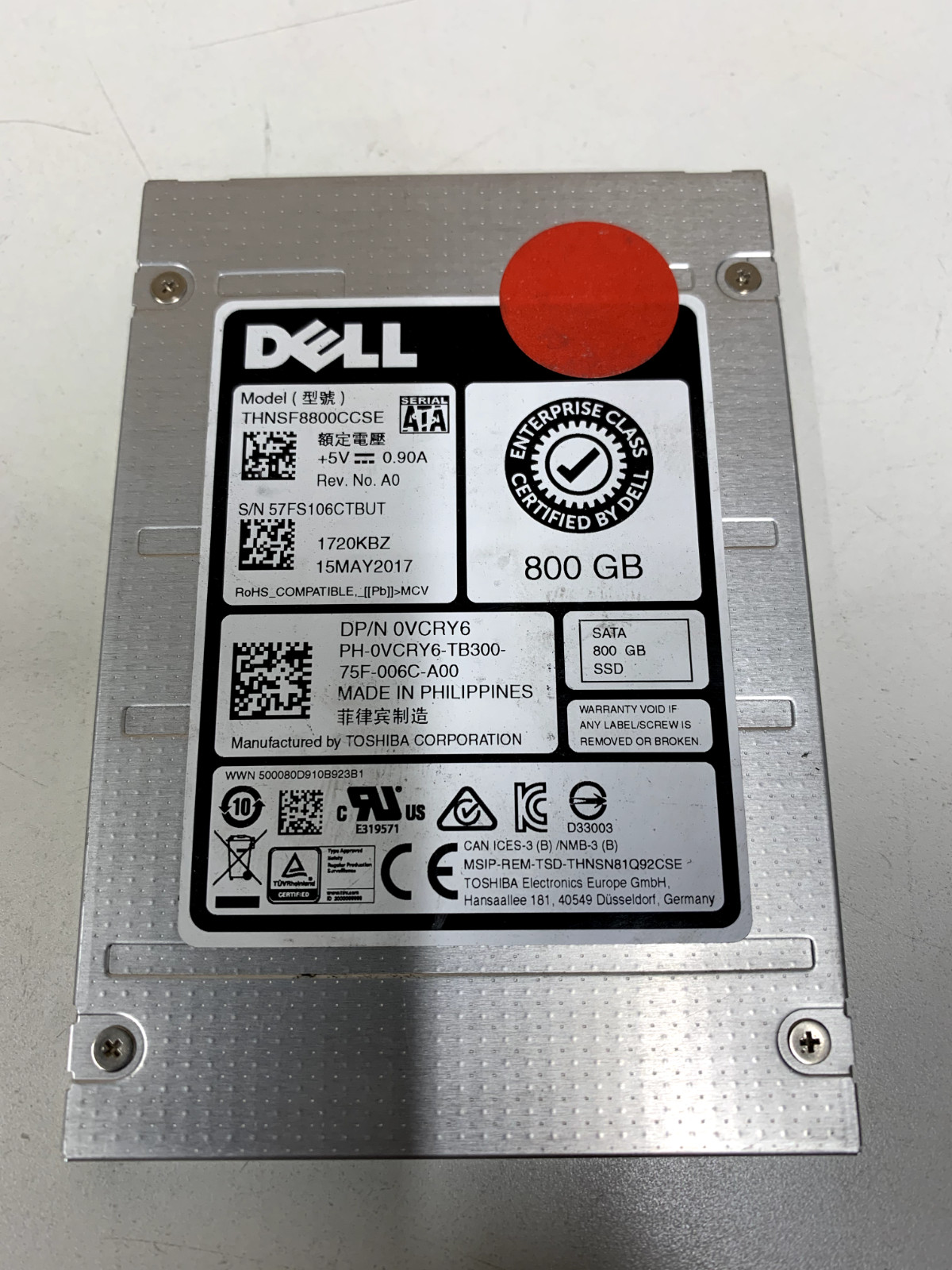 Dell THNSF8800CCSE 0VCRY6 2.5″ SATA 6Gbps 800GB Solid State Drive (SSD)