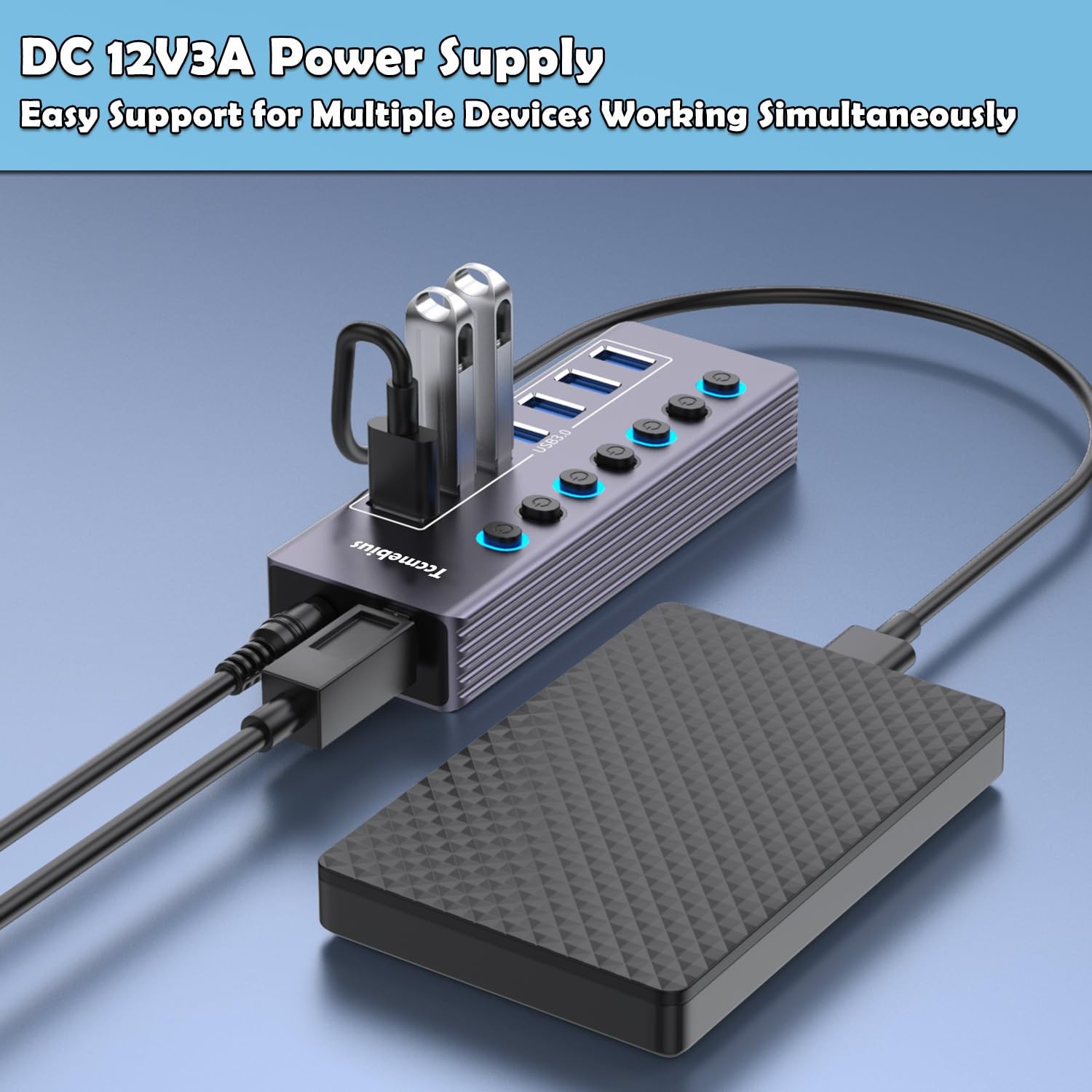 Powered 7port Usb 3.0 Hub Usb C To 7 Ports Usb Data Hub Splitter With Individual