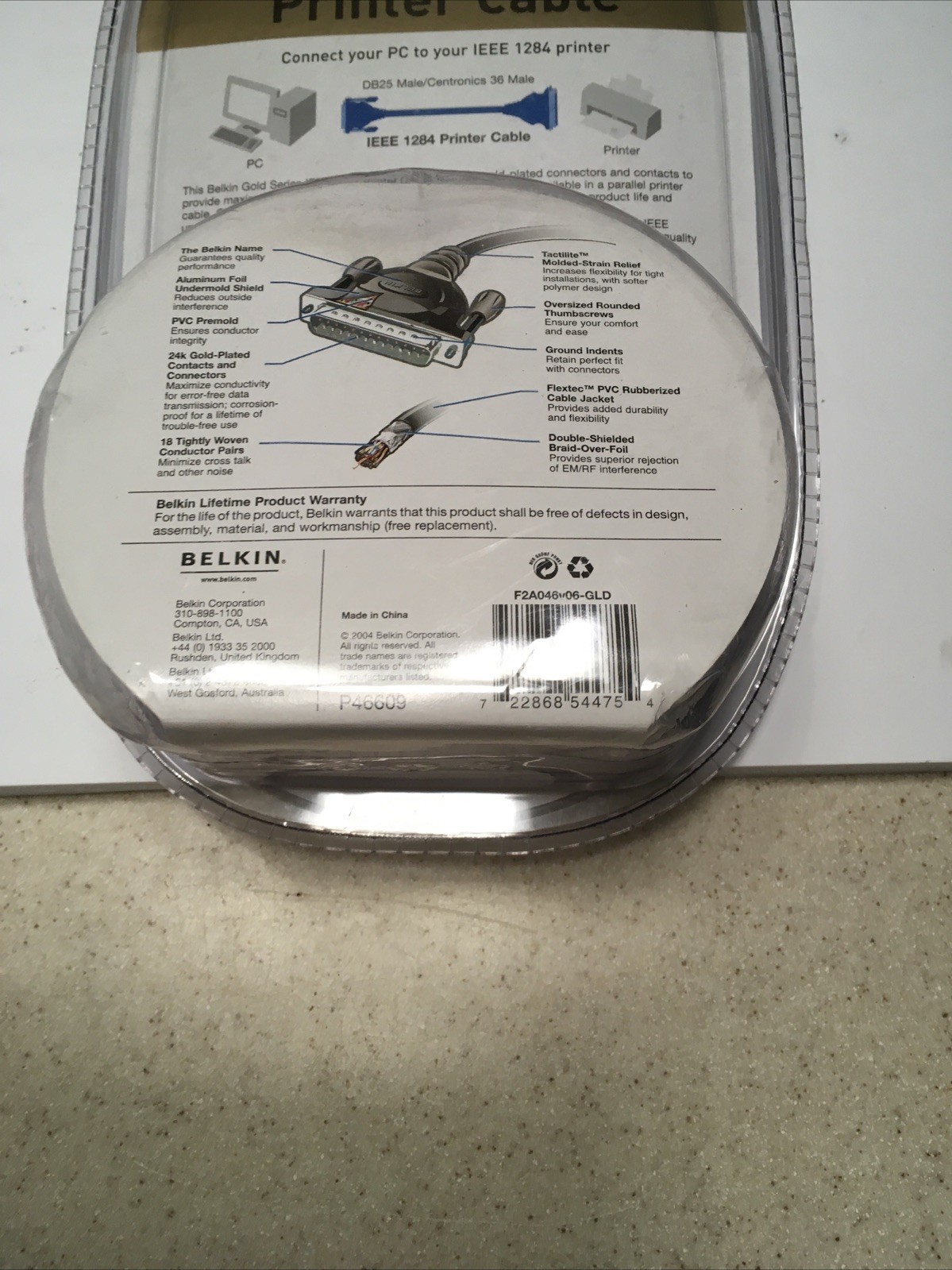 BELKIN GOLD Series IEEE 1284 Printer Cable 24k Gold Plated Contacts 6′ NIB