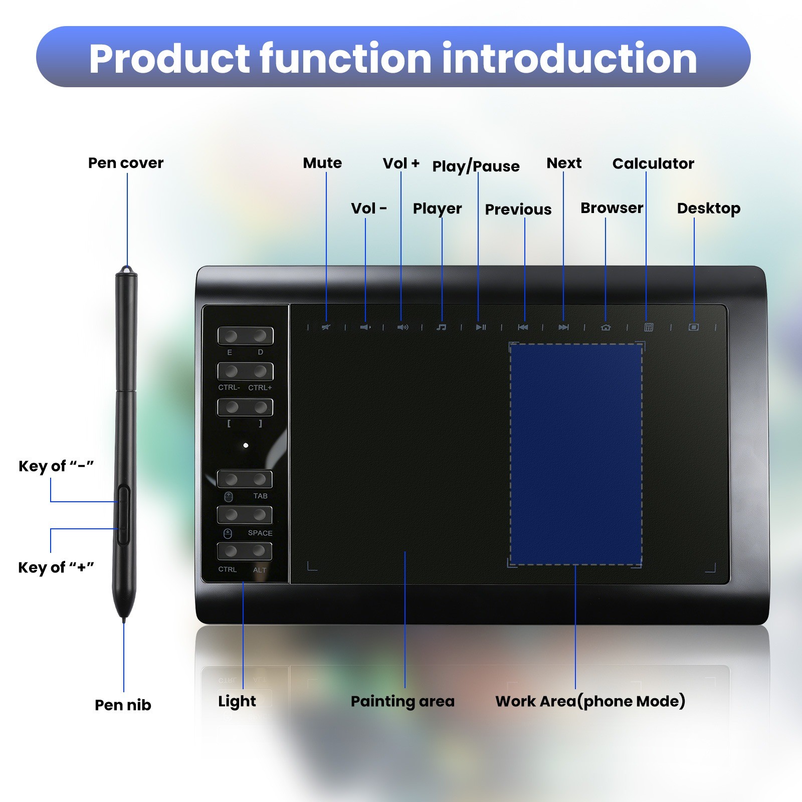 VIN1060 Plus Graphic Drawing Tablets Digital Pen Tablet for Mac, Windows Android