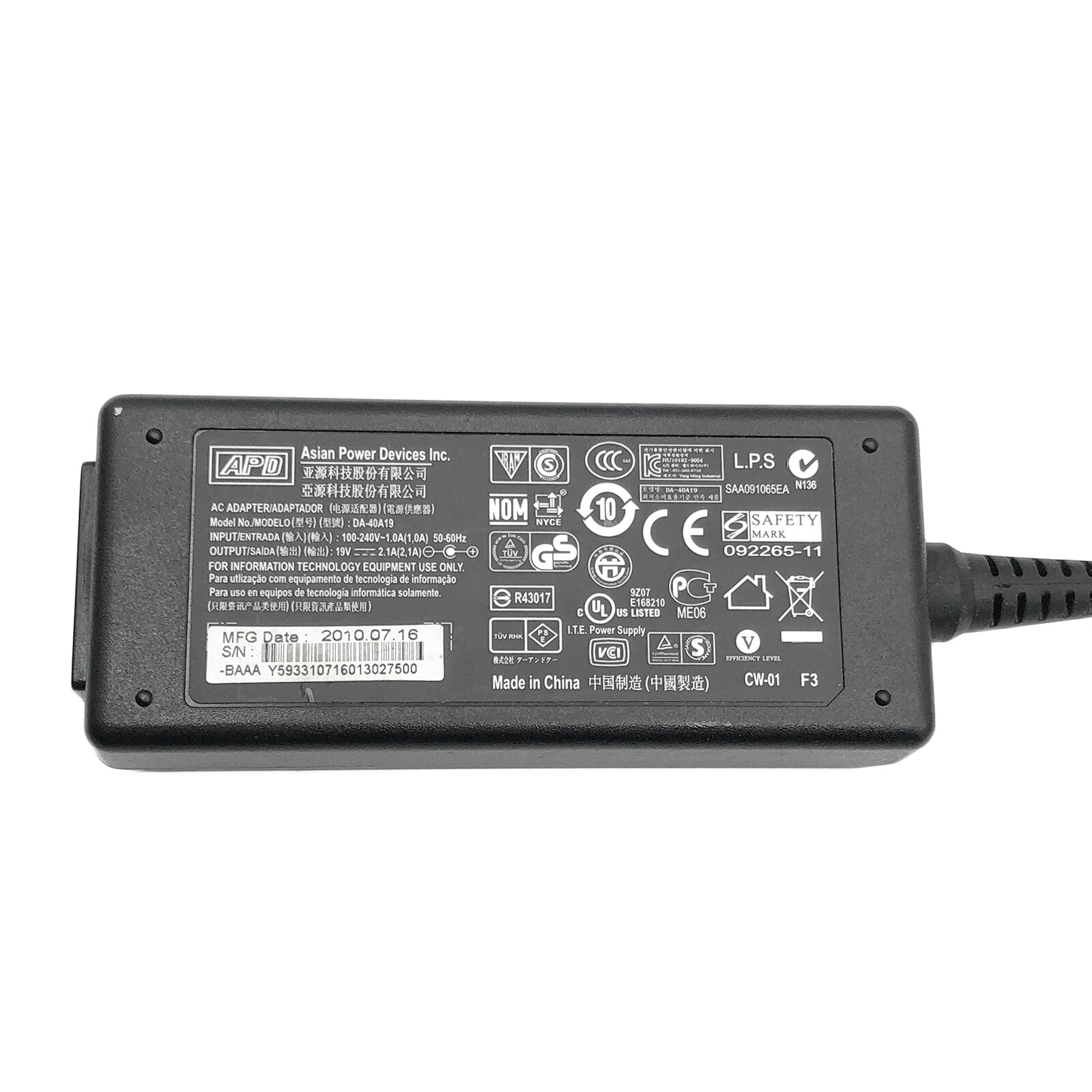 Genuine AC Adapter 40W For Acer S201HL S211HL S212HL LCD Monitor Charger OEM