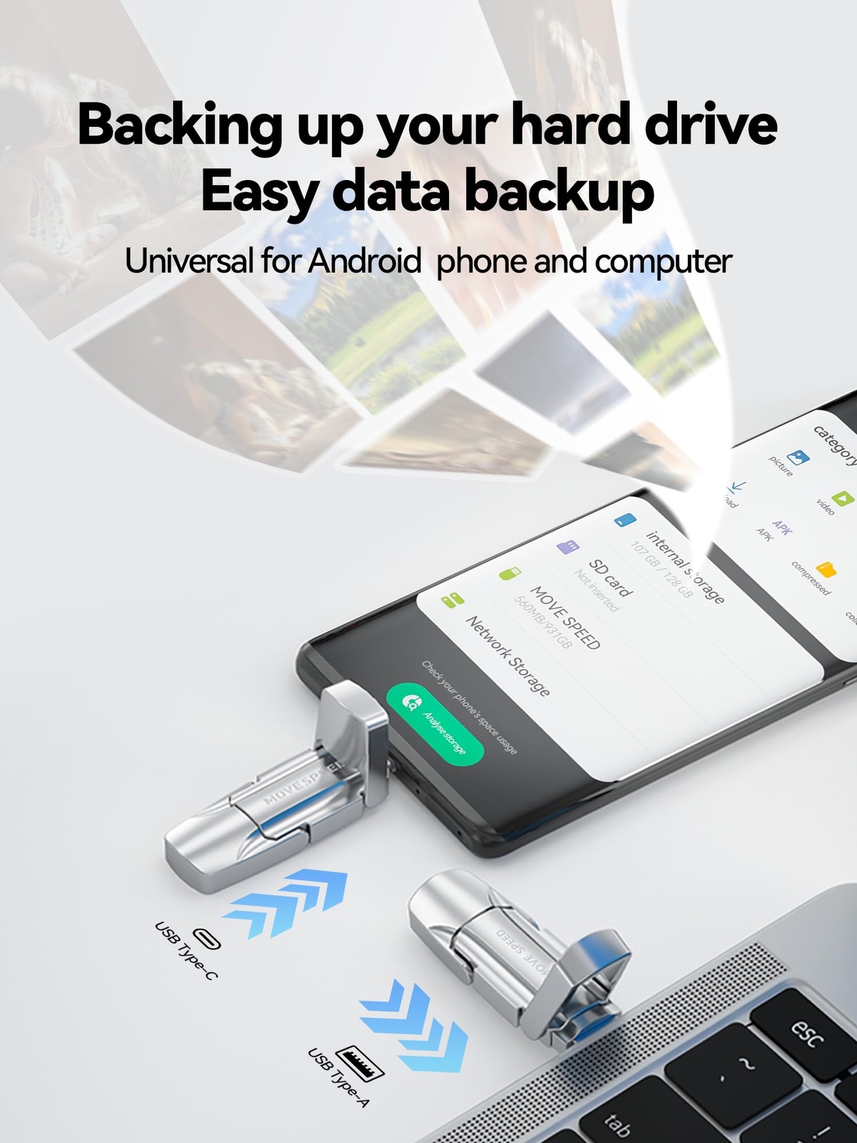 MOVE SPEED 256GB Solid State Flash Drive USB 3.2 520MB/s High Speed Type C US…