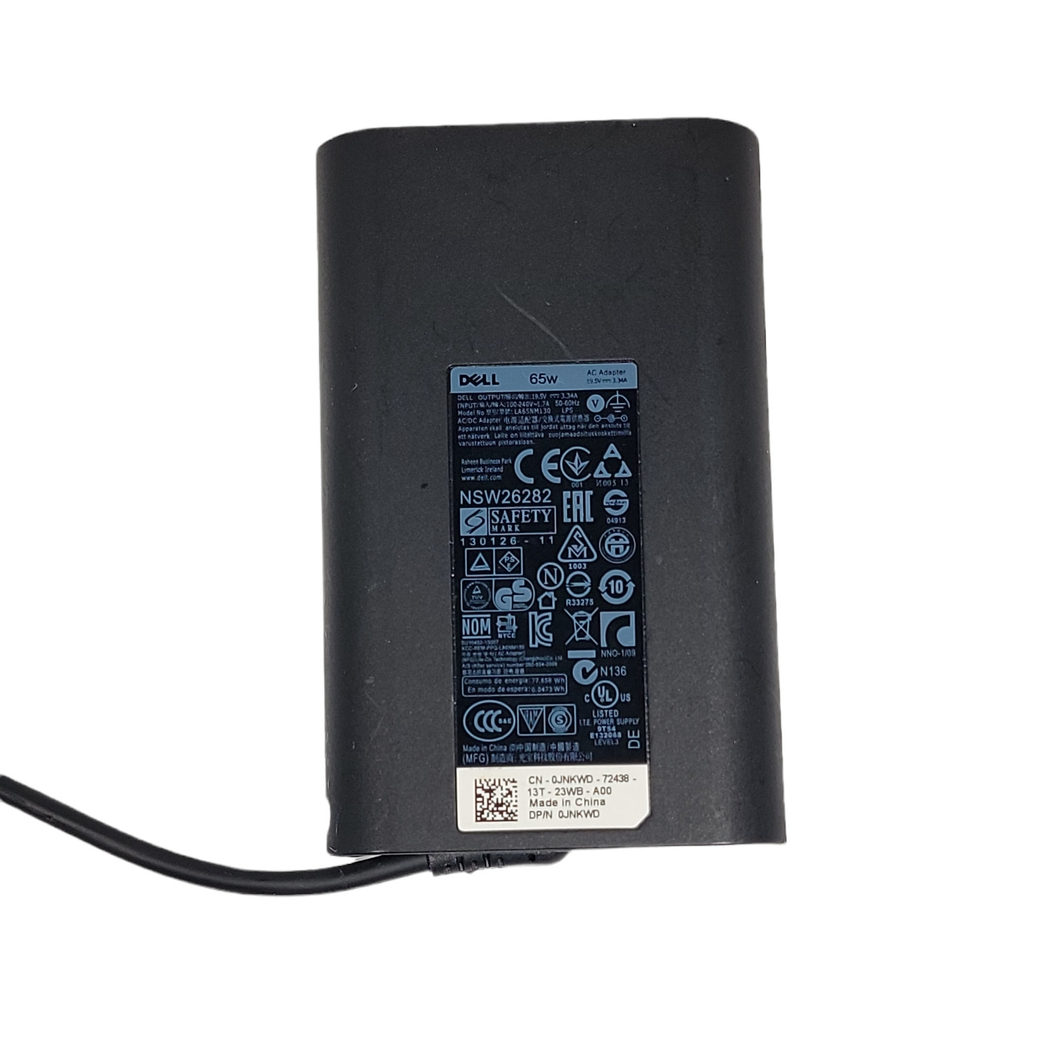 Dell 65W AC Adapter Charger Laptop 19.5V 3.34A Diameter 7.2mm/0.28in
