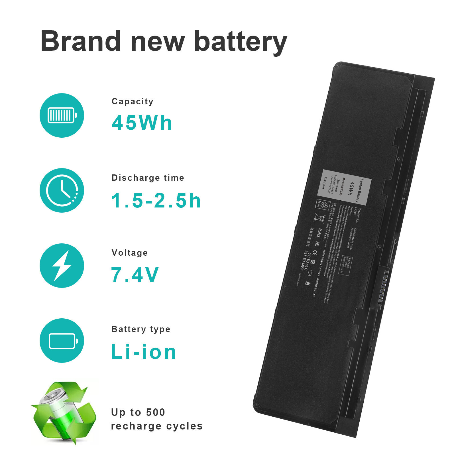 45Wh Battery for Dell Latitude E7240 E7250 Ultrabook GVD76 WD52H KWFFN 451-BBFY