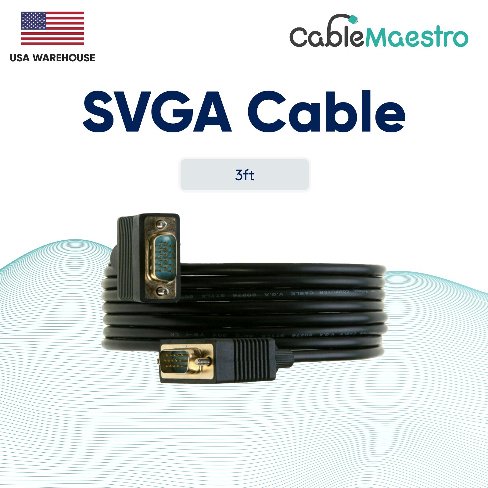 SVGA Computer VGA Monitor Cable Male to Male M/M TV Cable Cord HDTV 3-100FT Lot