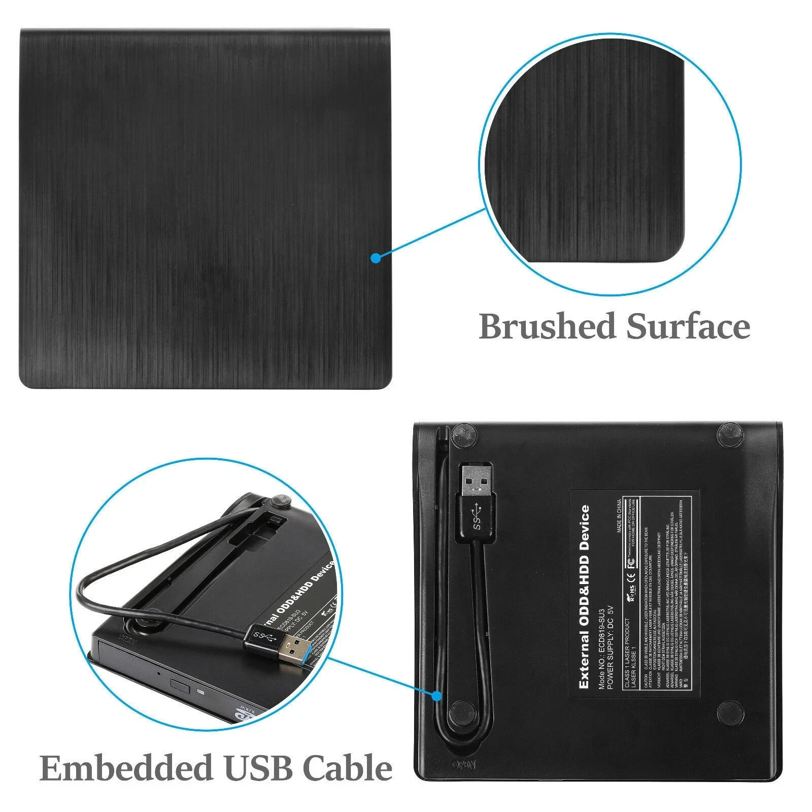Slim External CD/DVD RW Drive USB 3.0 Writer Burner Player Black For Laptop PC