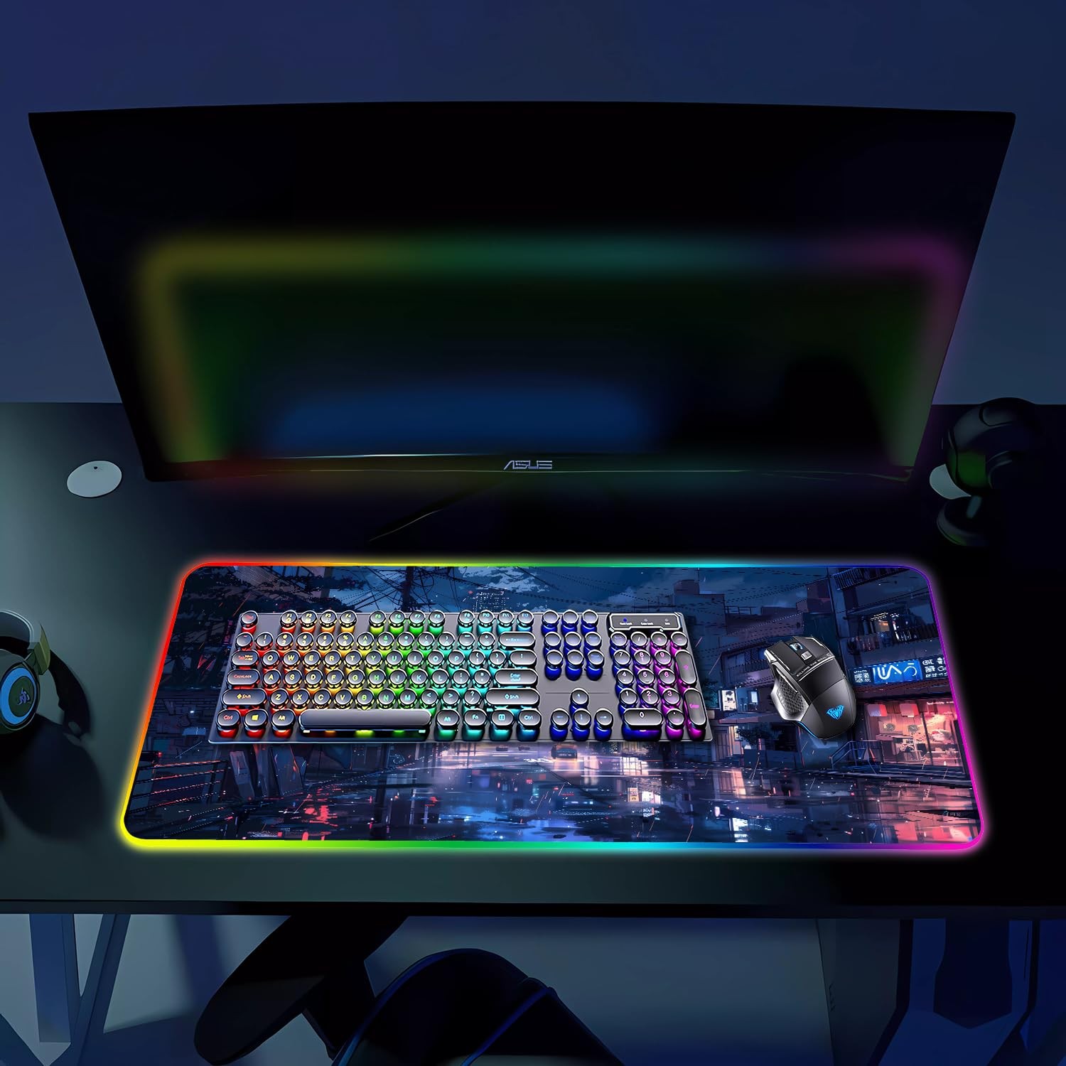 Gaming Mouse Pad, Large Mousepad Led Light, 31.5 X 11.8 Inch, Japanese Streets