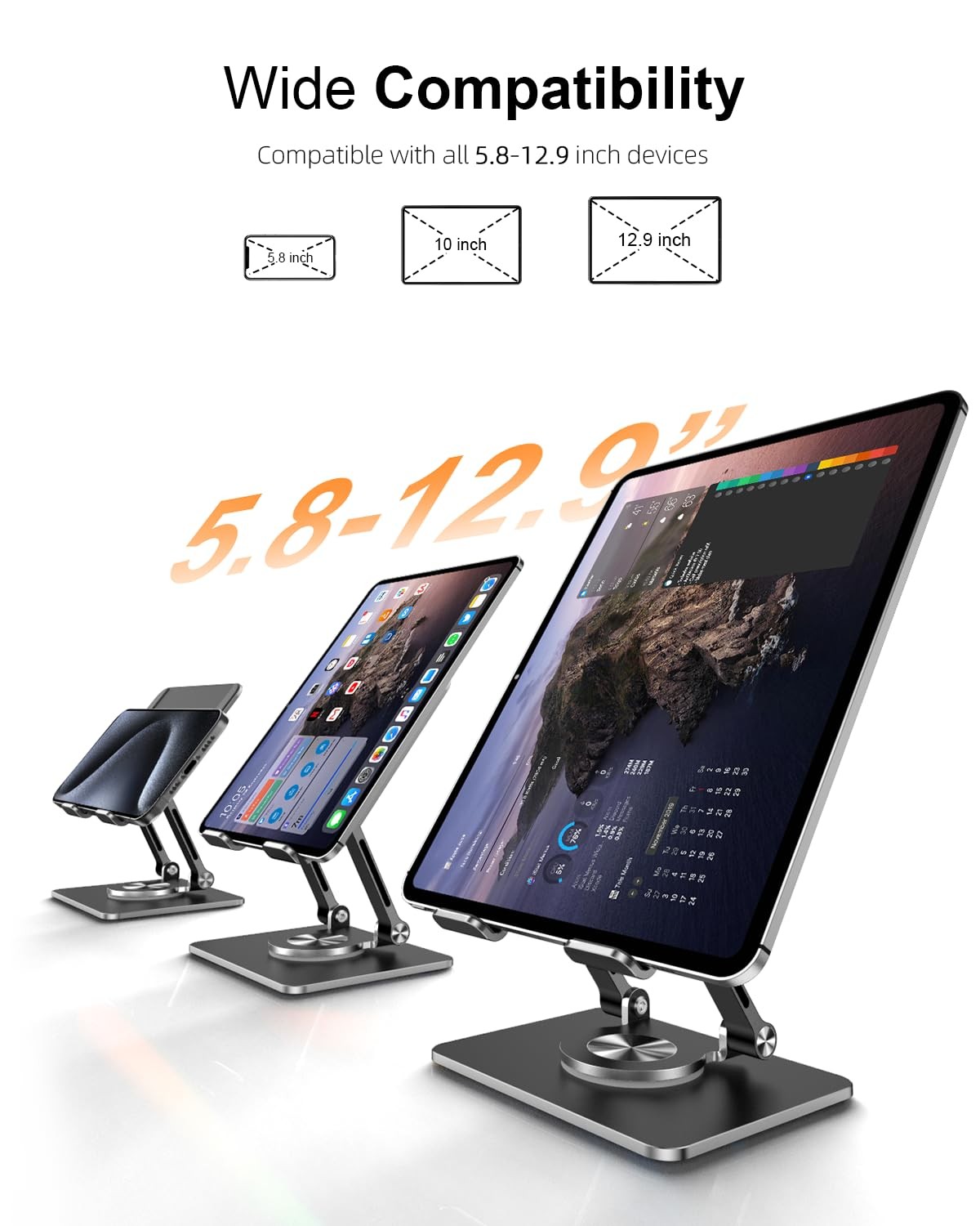 Tablet Stand Holder with Thickened 360°Rotating Base Dual Rod Adjustable 5.8-…