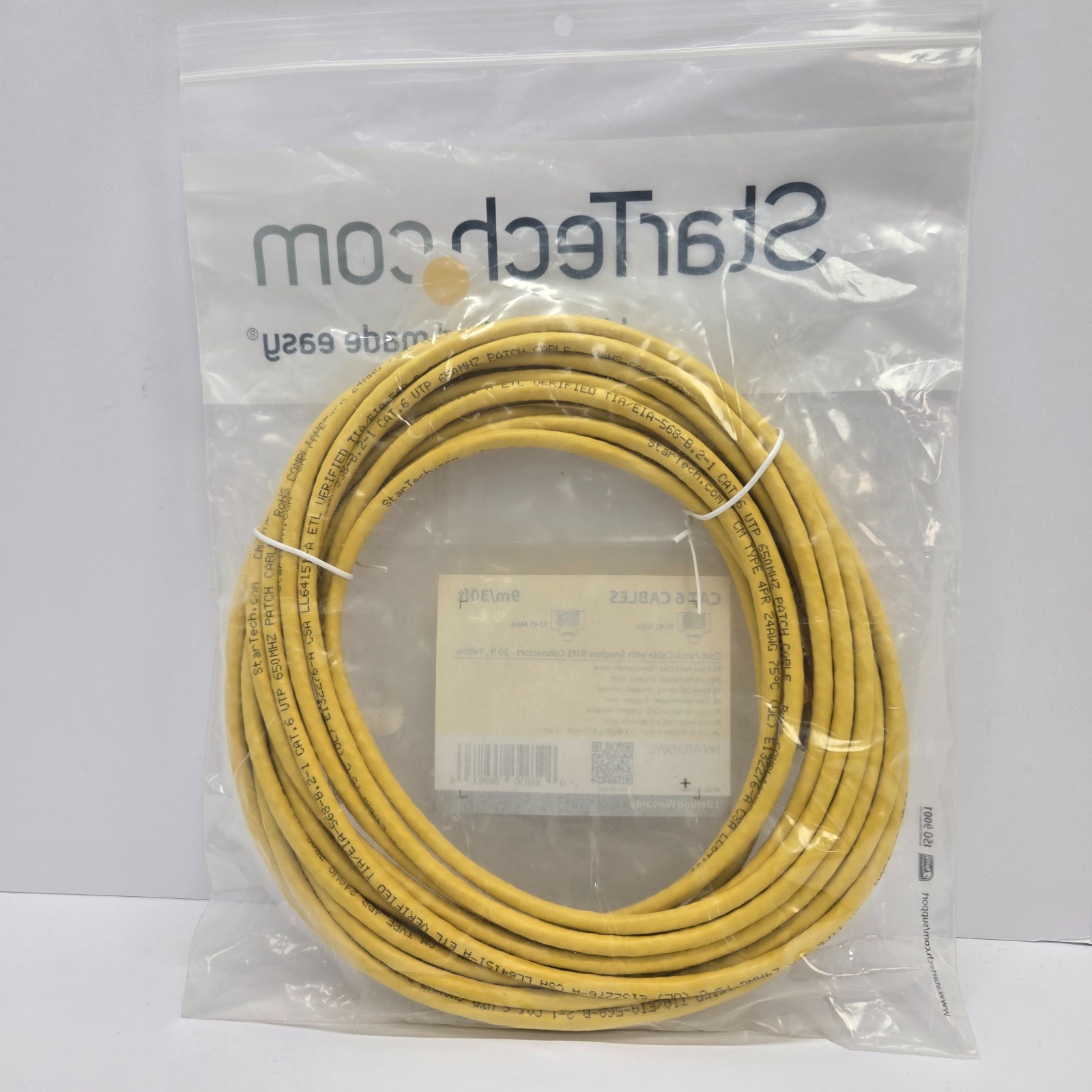 StarTech 30ft Yellow Cat6 Patch Cable w/Snagless RJ45 Connectors – Long NEW
