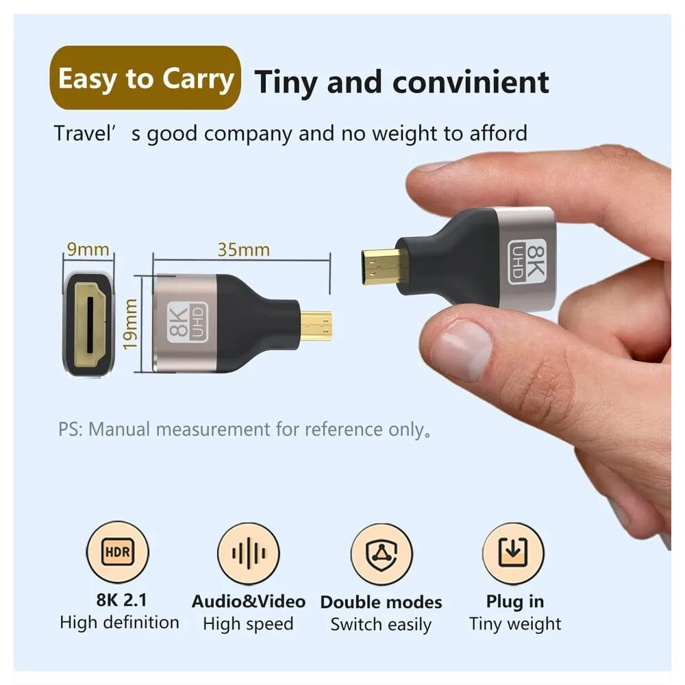 Micro HDMI Male to HDMI Female Adapter Connector 8K 60Hz V2.1 Ultra HD Converter