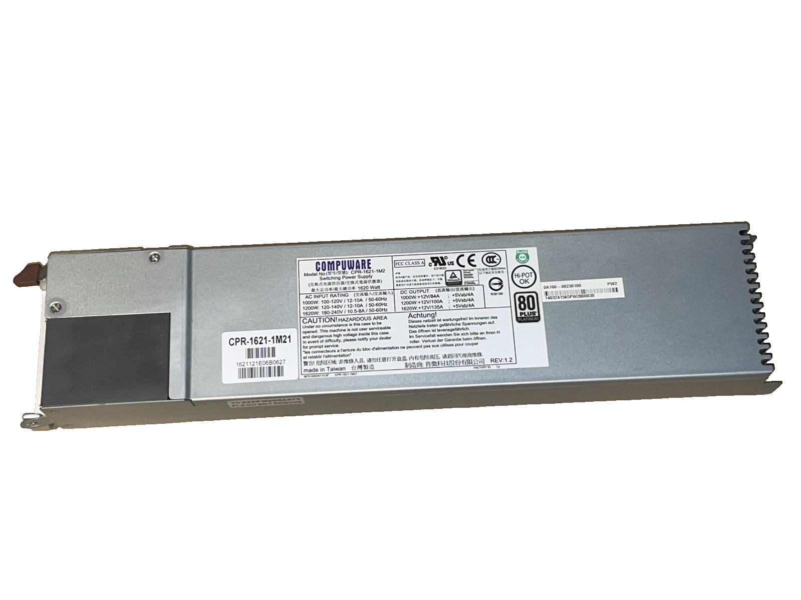Compuware CPR-1621-1M21 1620W 1U 80+ PLATINUM 1xFAN HOT SWAP Power Supply