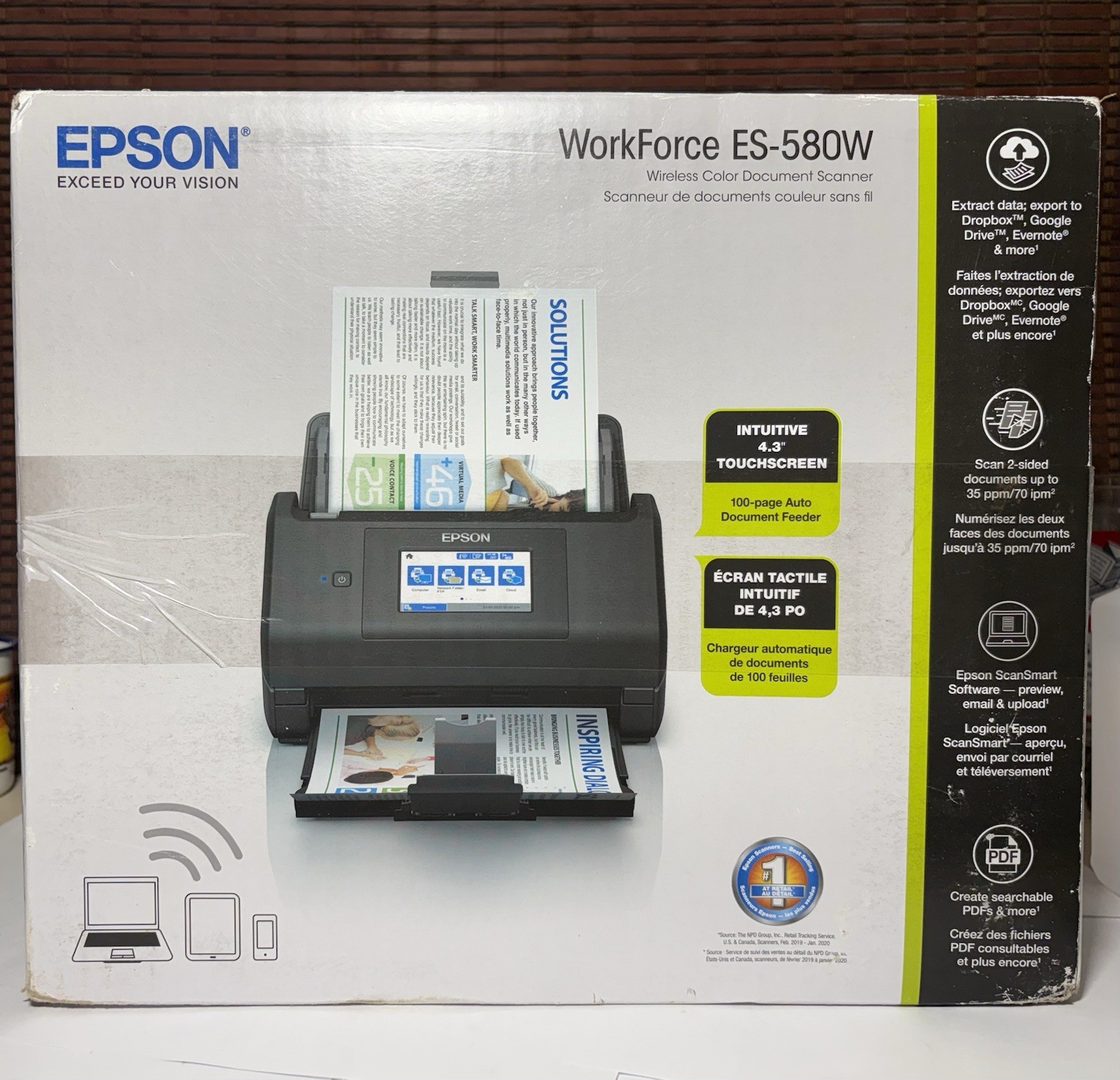 EPSON WorkForce ES-580W Wireless Color Document 2 Sided Scanner New Open Box
