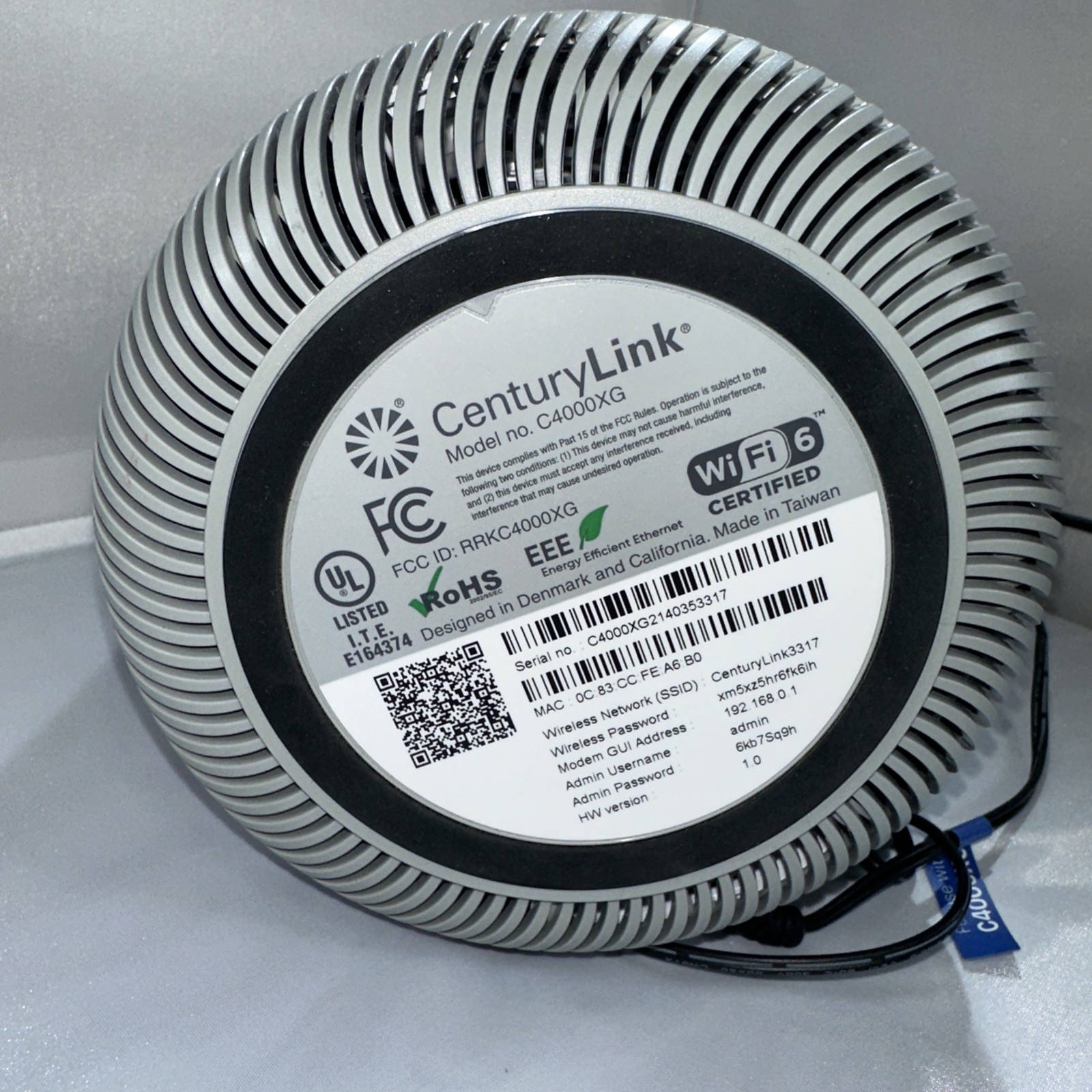 New CenturyLink Greenwave C4000LG DSL Modem WI-FI 6 Router – W/Cords And All