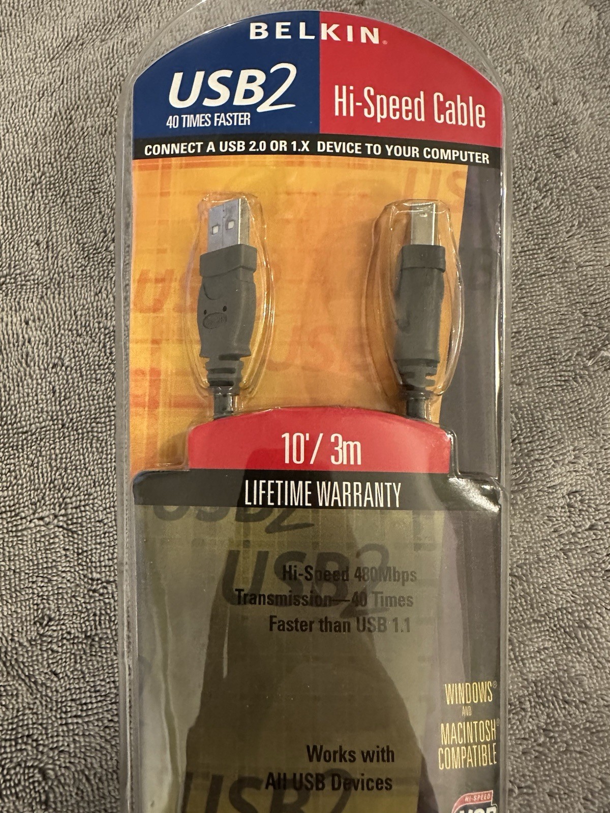 Belkin USB2 Hi-Speed Gold Plated Contacts Cable A-Male B-Male 10 Feet / 3 Meters