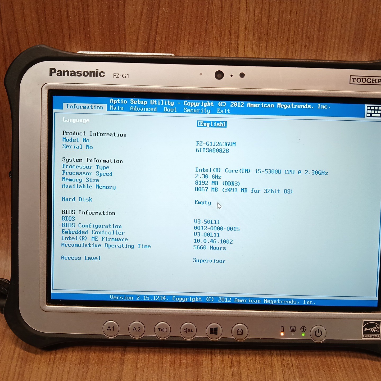 Panasonic Toughpad FZ-G1 Intel i5-5300U 2.3GHz 8GB NO AC/OS/Storage Device