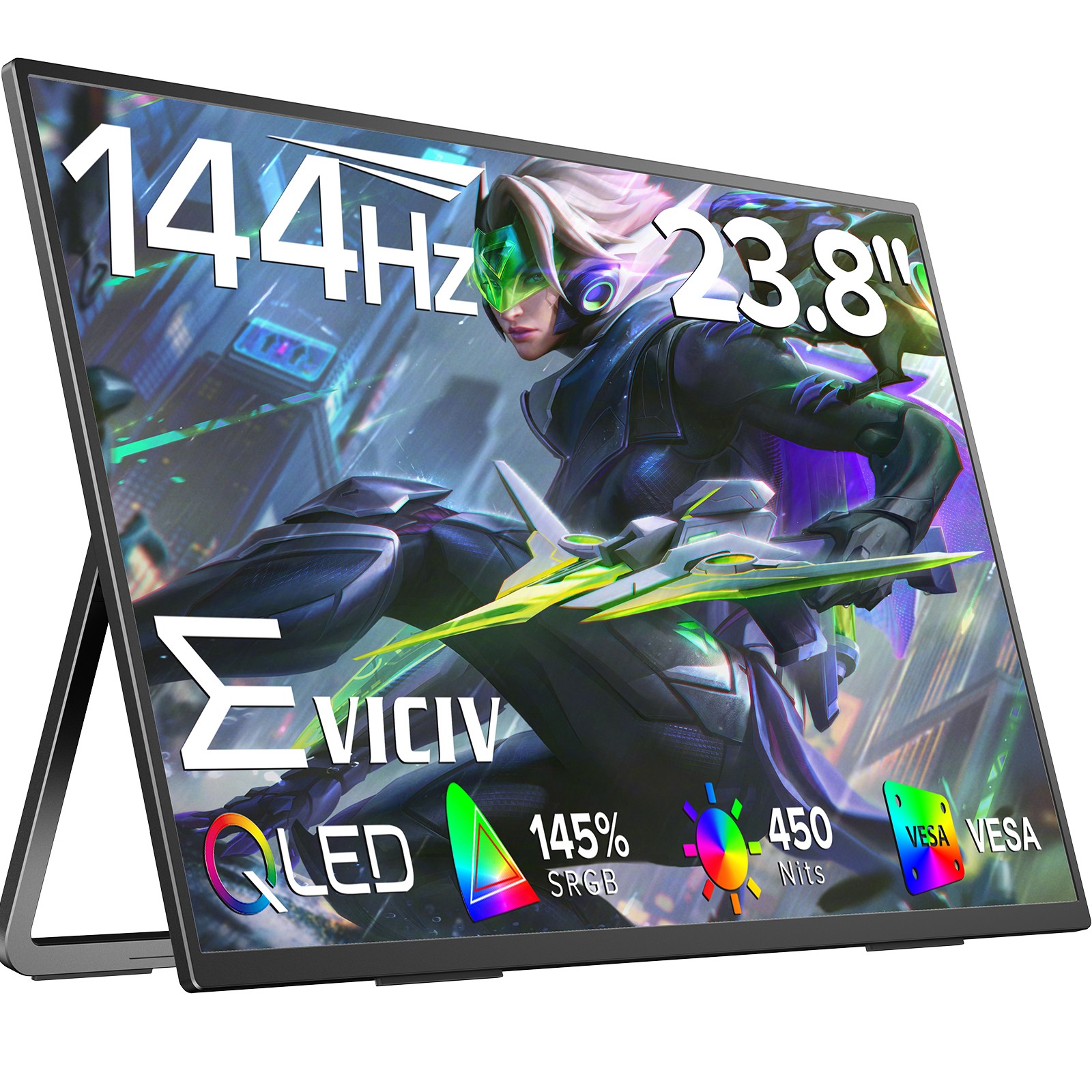 24″ QHD 144Hz Portable Display 2K Portable Monitor Kickstand for PC Mac Laptop