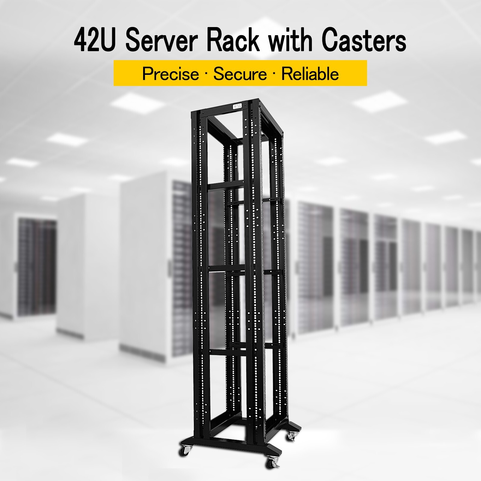 7FT 42U Open Frame Server Network Rack 17″ Deep 600MM 4 Post 3 paris L rails