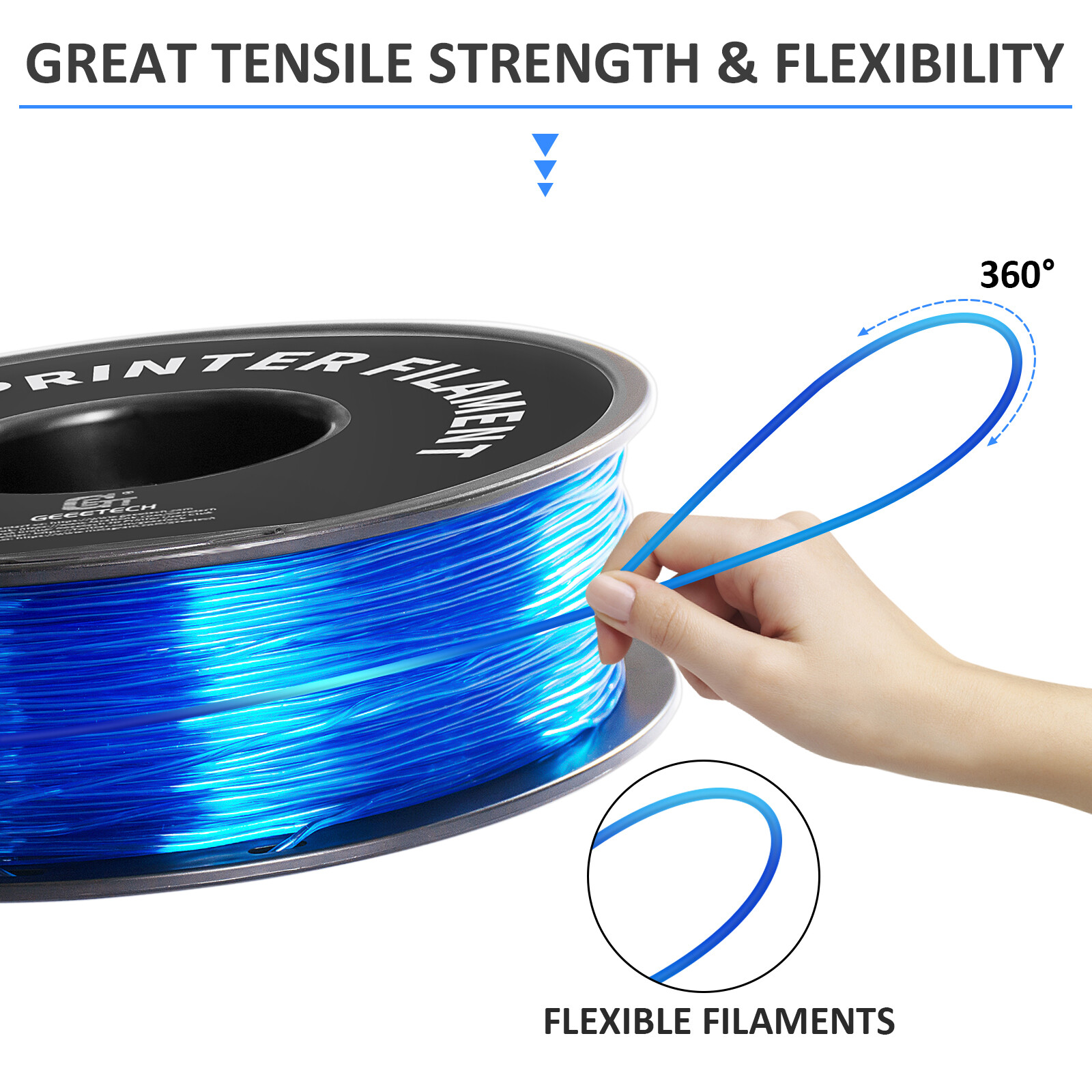 1kg/Roll GEEETECH TPU Filament Flexible Transparent 1.75mm For 3D Printer 95A US