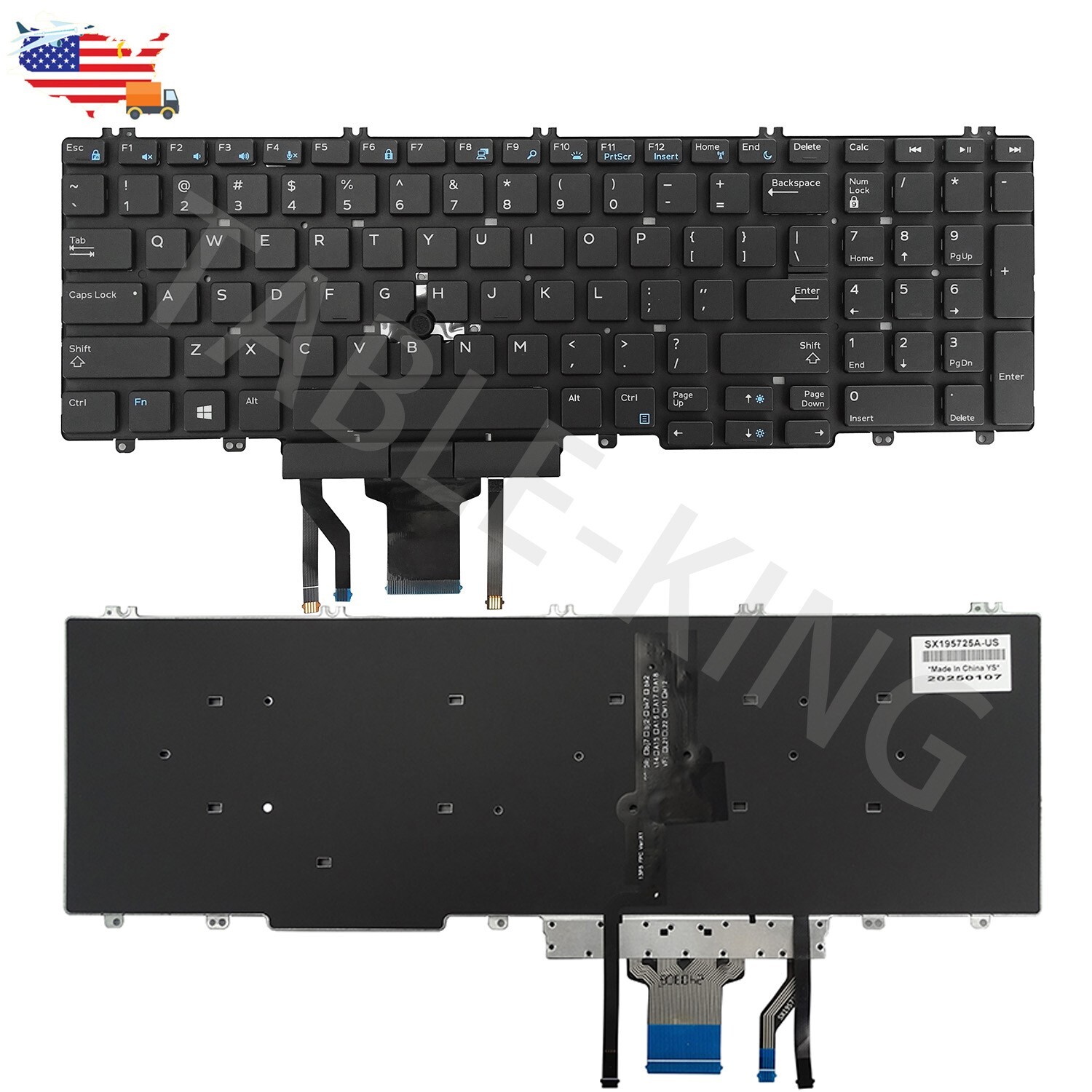 US Backlit Pointer Keyboard for For Dell Precision 7530 7540 7730 7740 0266YW