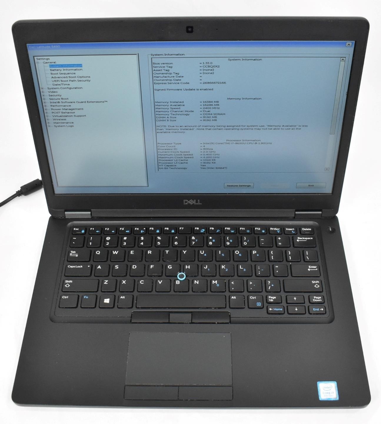 Dell Latitude 5490 Laptop i7-8650U 1.9GHz 16GB 256GB SSD No OS 14″ *See Detail