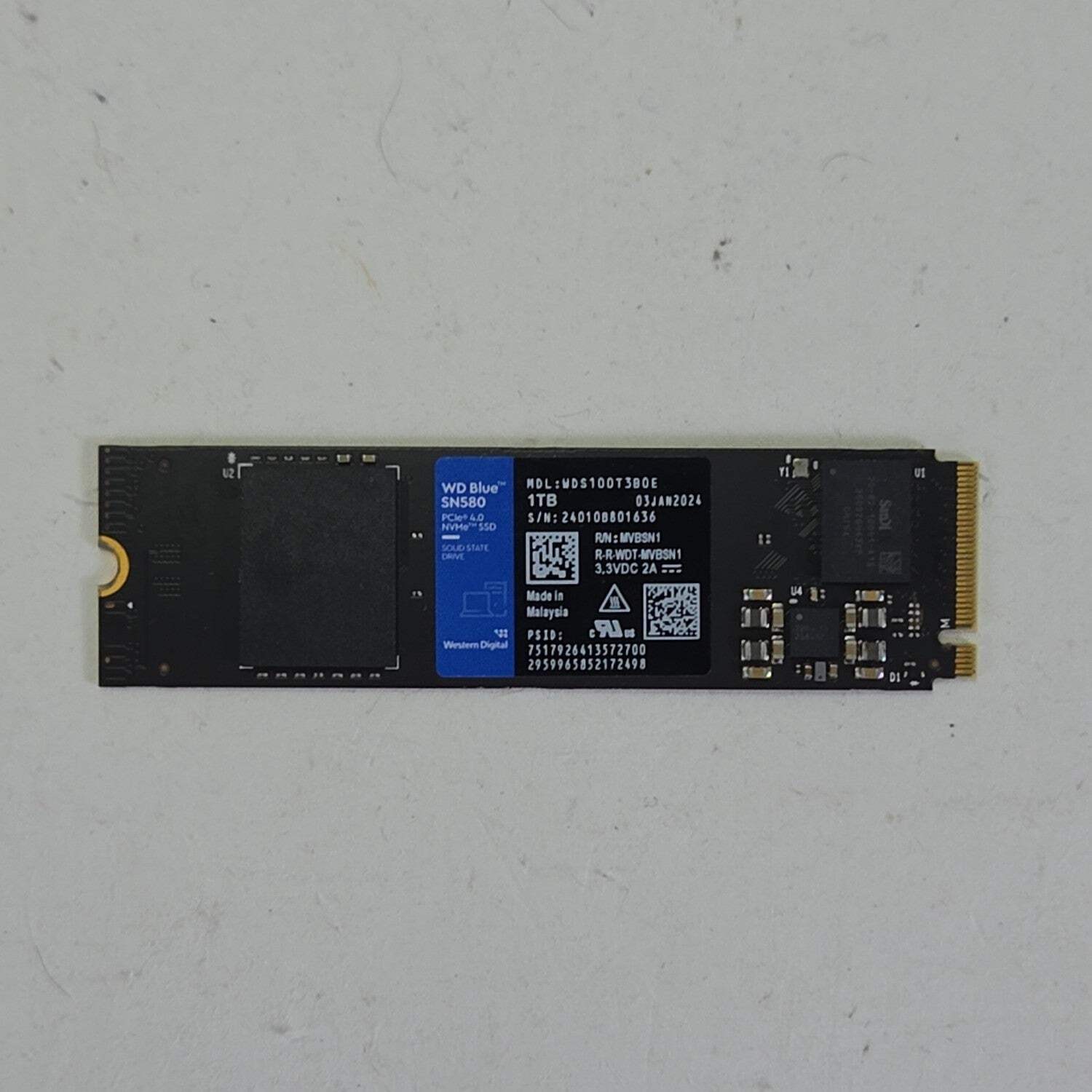 Western Digital WD 2280mm SN580 1TB M.2 NVMe Gen 4.0 x 4 SSD WDS100T3B0E