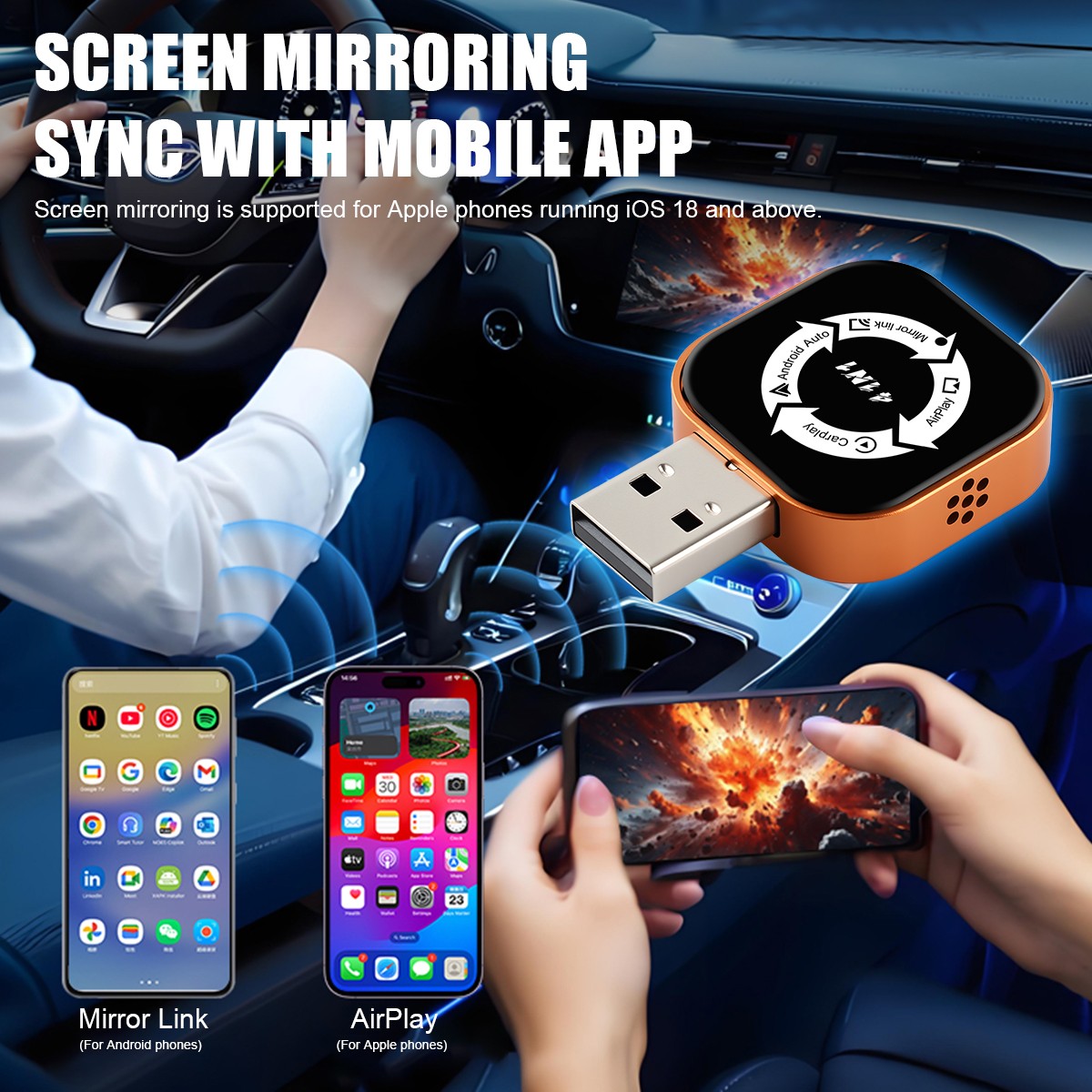 2026 Newest 4 IN 1 CarPlay Adapter Wireless CarPlay Auto Mirror Link Plug & Play