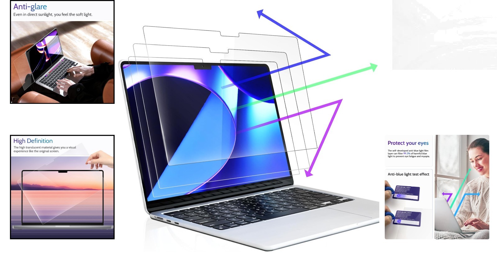 3-Pack Anti Blue Light Screen Protectors for MacBook Air 13.6″ (2022-2026)