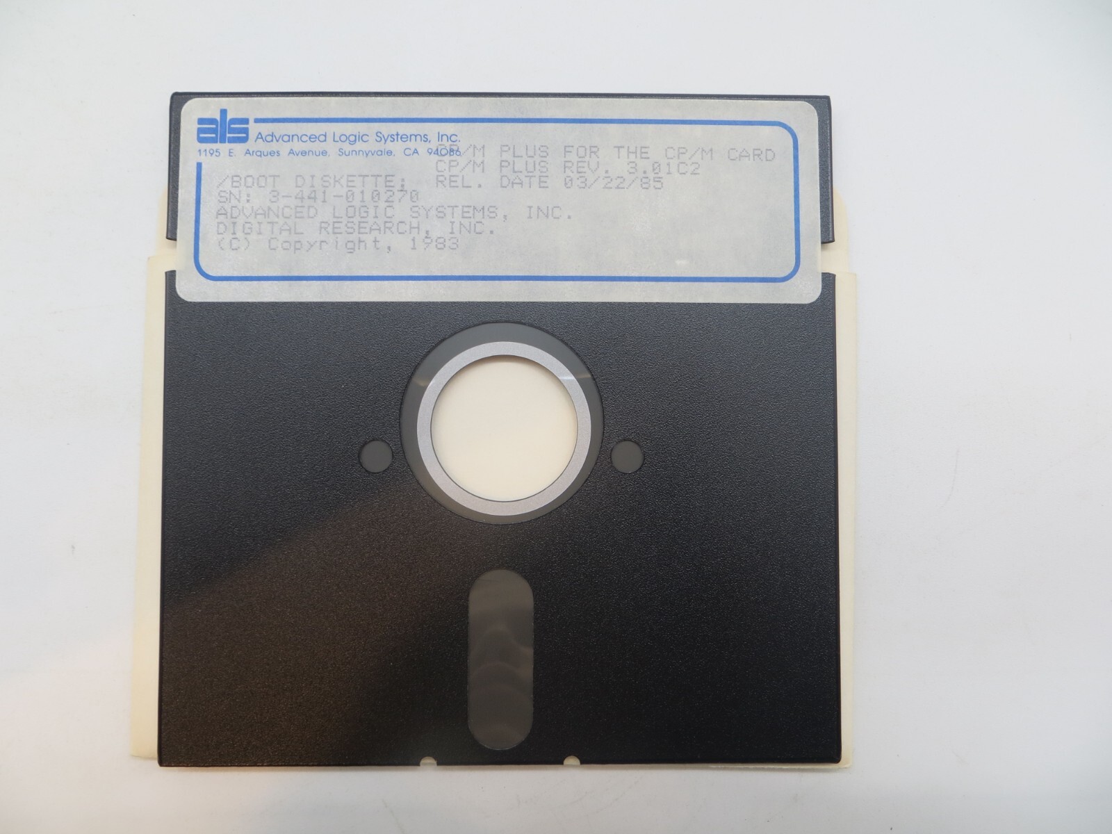 CP/M PLUS REV. 3.01C2 5.25″ Floppy Disk 1985 Advanced Logic Systems Inc.