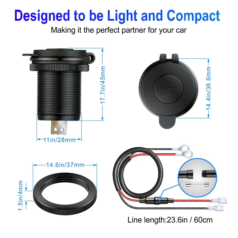 USB C Car Charger Socket DC Super Fast Charging QC3.0 & PD for 12V/24V Car Marin