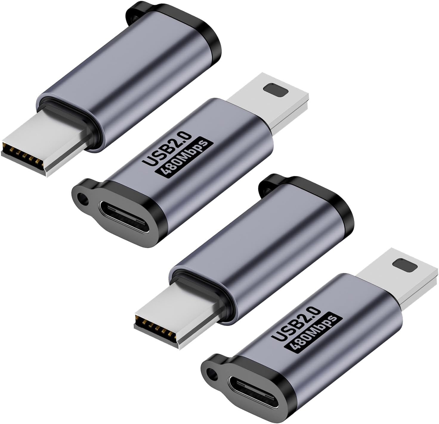 Mini USB 2.0 to USB C Adapter (4 Pack), USB Type C Female to Mini USB Male Conve