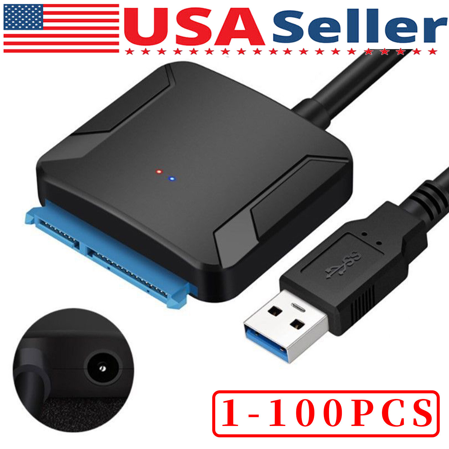 USB 3.0 to SATA External Hard Drive Reader 2.5″ 3.5″ HDD SSD Power adapter LOT