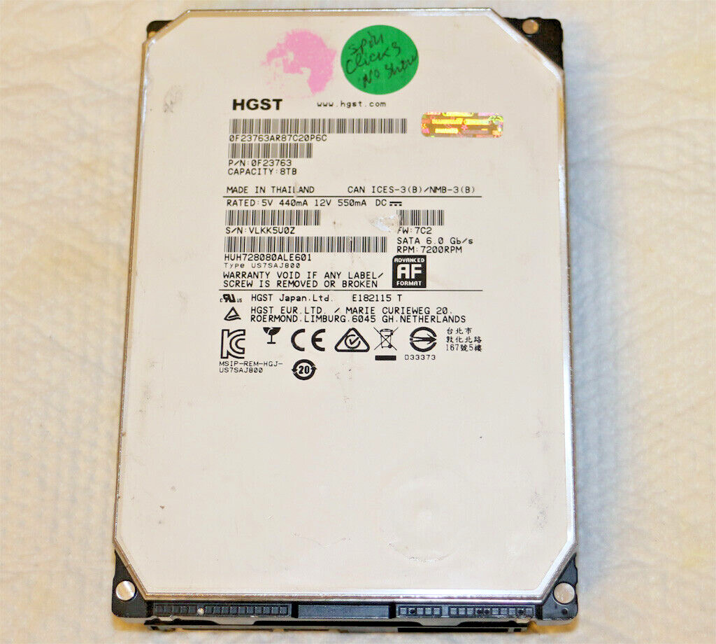 HGST Ultrastar He8 8.0TB, SATA 3.5″ HDD, model: HUH728080ALE601 For parts/repair
