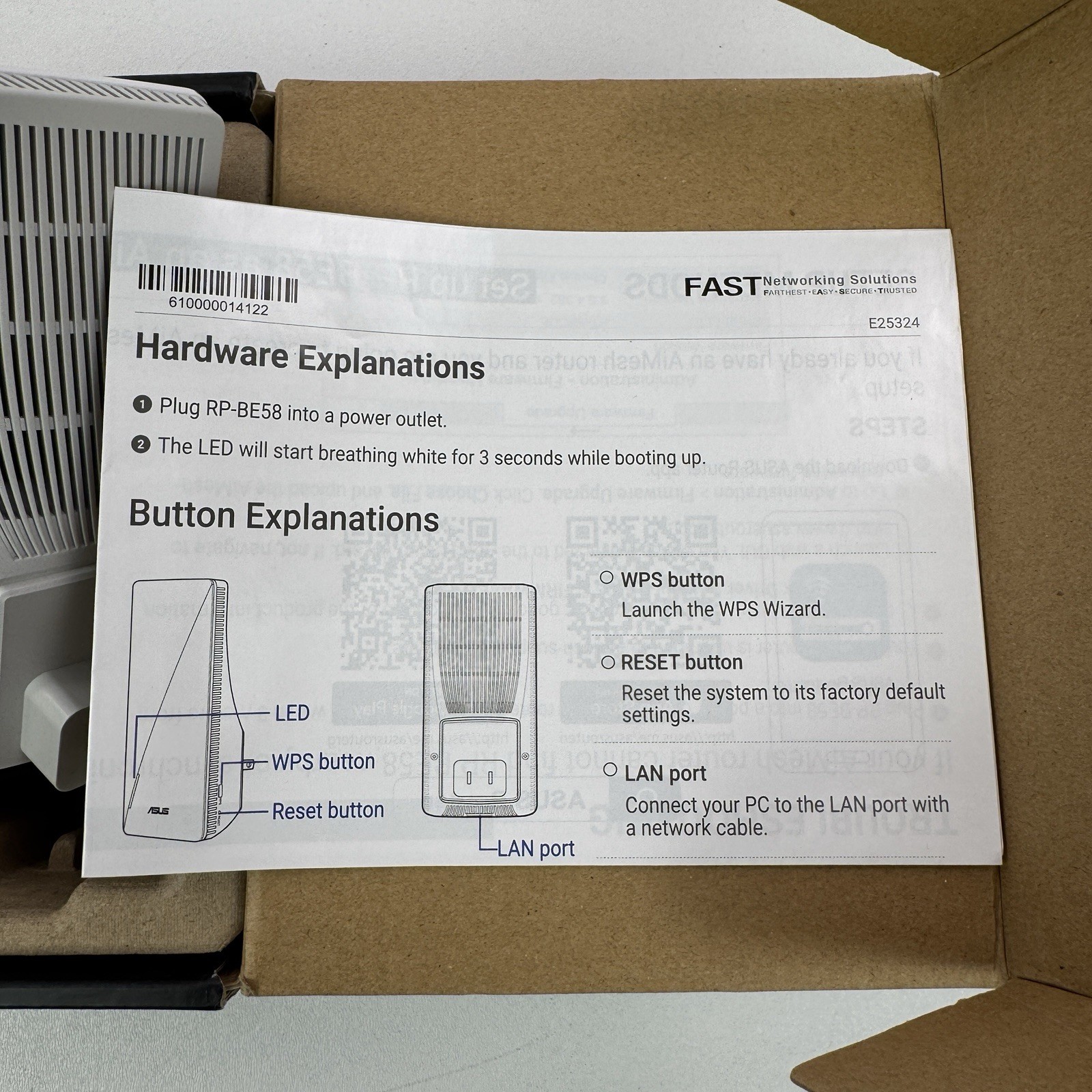 ASUS RP-BE58 BE3600 Dual Band WiFi 7 (802.11be) Range Extender, AiMesh Extender