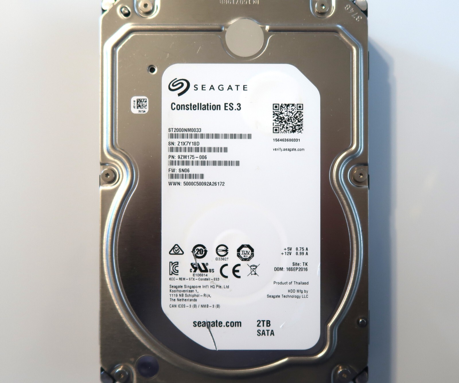 Seagate ST2000NM0033 9ZM175-006 SN06 (Z1X7) Thailand 2.0TB 3.5″ Sata 16SEP2016