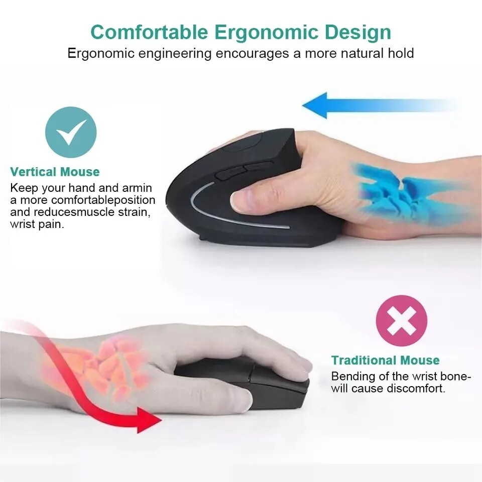Wireless Ergonomic Optical Mouse Battery Bluetooth 800/1200/1600DPI