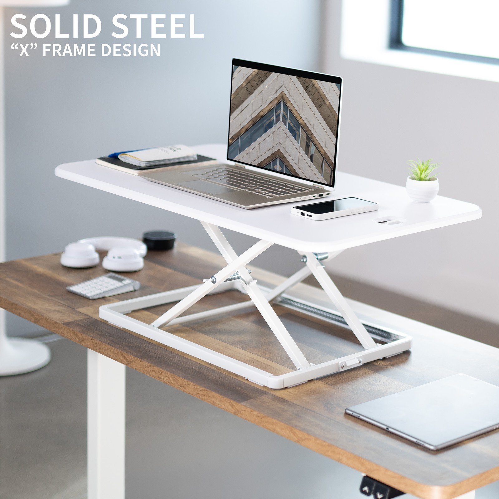 VIVO White Ultra Slim 32″ Desktop Converter, Sit Stand Tabletop Monitor Riser