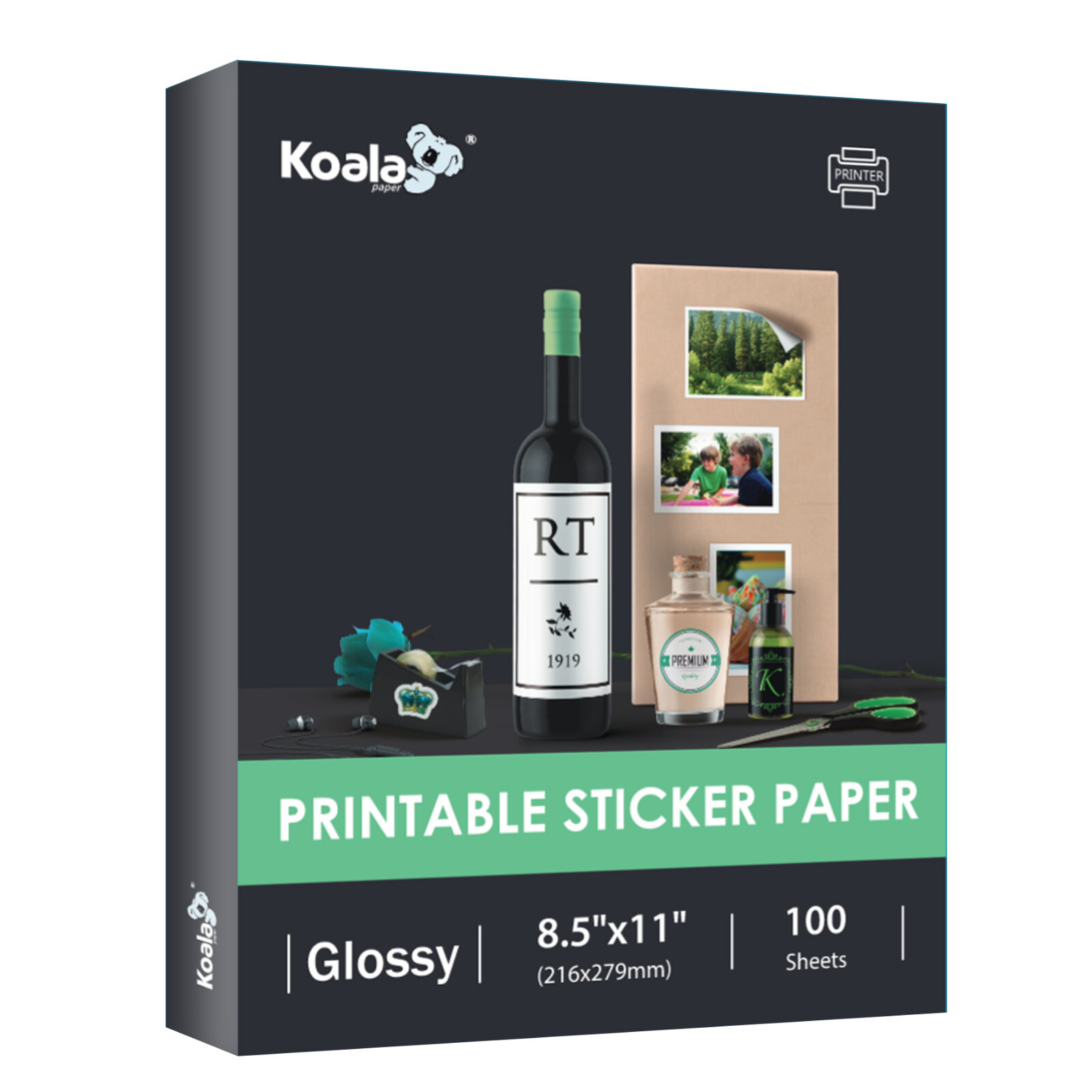 100 Sheets Koala Glossy Sticker Paper 8.5×11 Photo Inkjet + Laser Printers 36lb