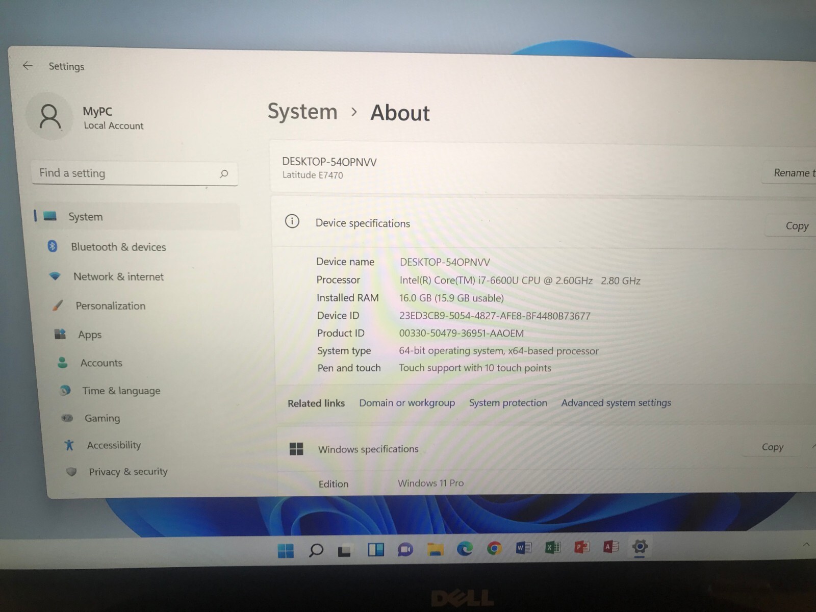 Dell E7470, i7-6600U, Windows 11 Pro, Touch screen, 1TB, 32GB Ram, MS Office