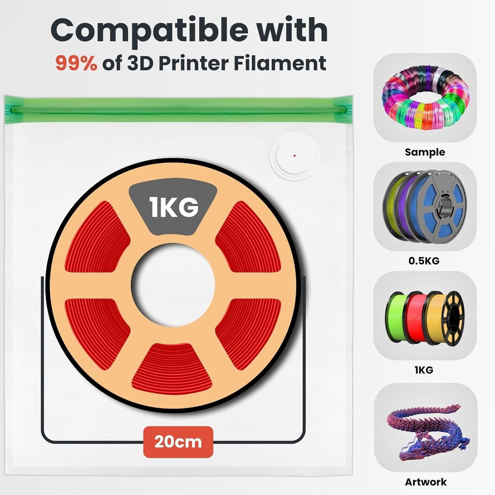 3D Printer Filament Storage Bags Kit Vacuum Sealing Moisture Dust Resistant