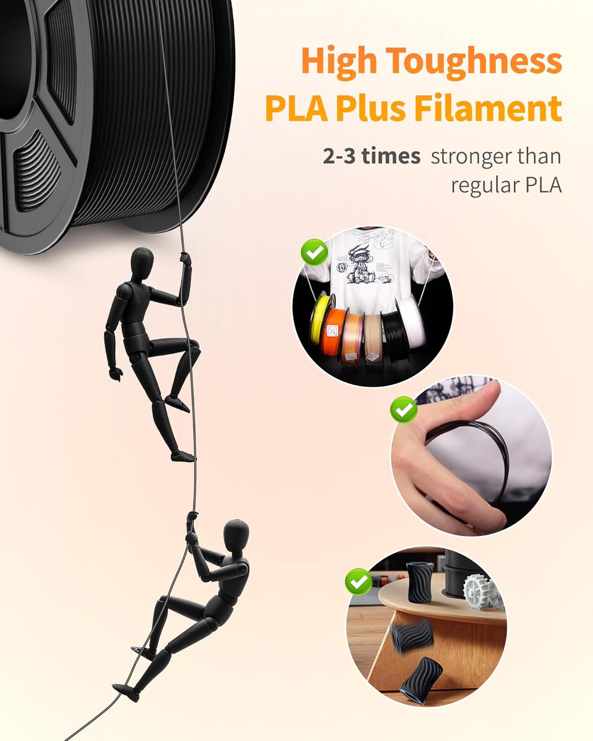 TECBEARS PLA+ Filament 3D Printer Bundle 1.75mm ±0.02 1KG PLA Plus Filament Gray